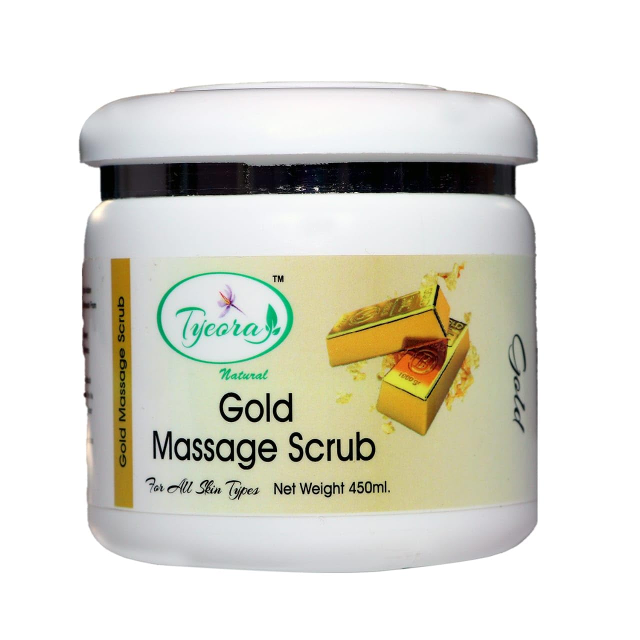 Tyeora Gold Massage Scrub for All Skin Types - 450ml Deep Exfoliating & Hydrating Body Scrub for Smooth, Glowing Skin | Perfect for Spa Day, Self-Care Routine & Gift Giving