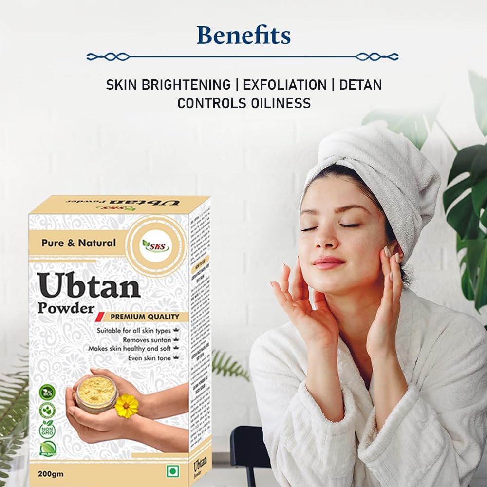 100% Natural SKS Ubtan Powder - Ancient Ayurvedic Face Pack for Glowing Skin, Oil Control & Tan Removal | Turmeric, Sandalwood, Saffron & Rose Blend | 200g | Perfect for Daily Skincare & Bridal Beauty Rituals