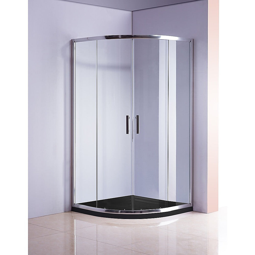 6mm Chrome Curved Shower Screen - 100x100cm Rounded Sliding Glass Door with Black Base for Modern Bathroom & Spa Style Showers