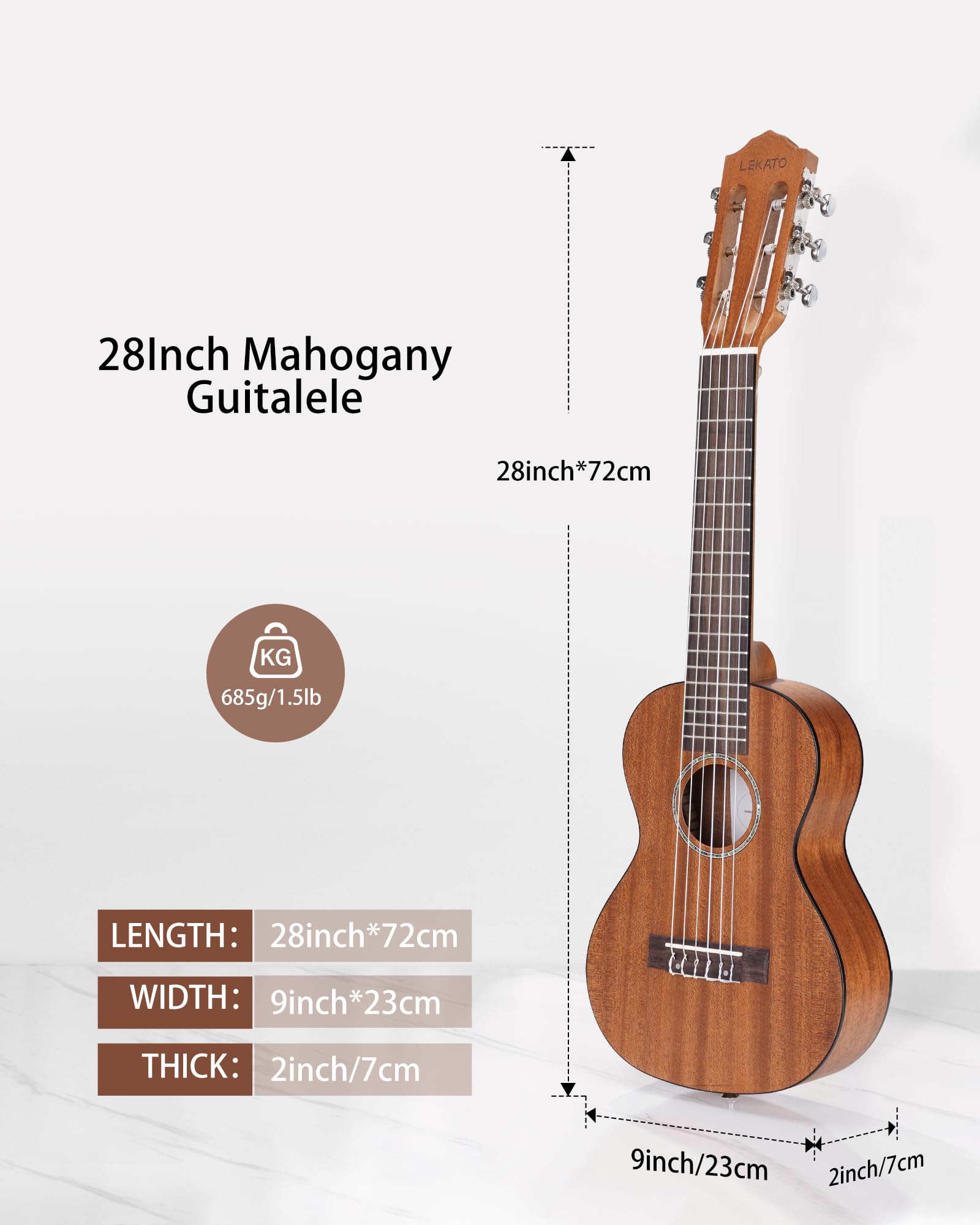 LEKATO GT-800 Mahogany Guitalele 6-String 28-Inch Beginner Guitarlele | 1/4 Size Classical Guitar | Small Hawaiian Travel Guilele with Gig Bag, Strap & Picks | Perfect for Travel, Camping & Beginners Learning Ukulele