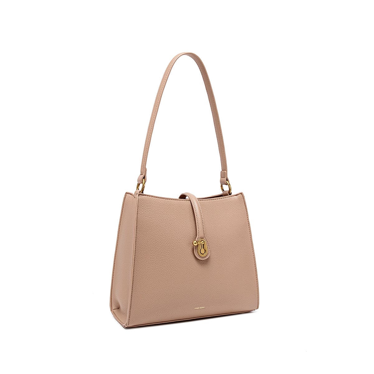 Vegan Leather Shoulder Bag for Women - Lock Design, Latte Pebbled Texture - Perfect for Work, Travel, and Everyday Use