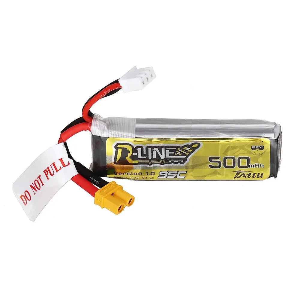 TATTU R-Line 1.0 7.4V 500mAh 95C 2S Lipo Battery with XT30 Connector - High Performance RC Drone & FPV Racing Battery Pack