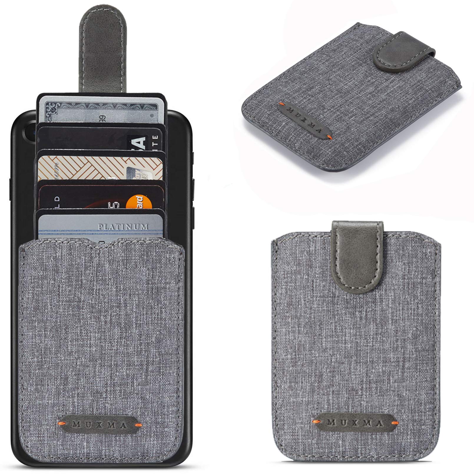 BIAJIYA RFID Blocking Phone Card Holder - Slim Leather Wallet Case for Credit Cards & Cash - Compatible with Most Smartphones (Grey) | Perfect for Travel, Shopping & Everyday Use