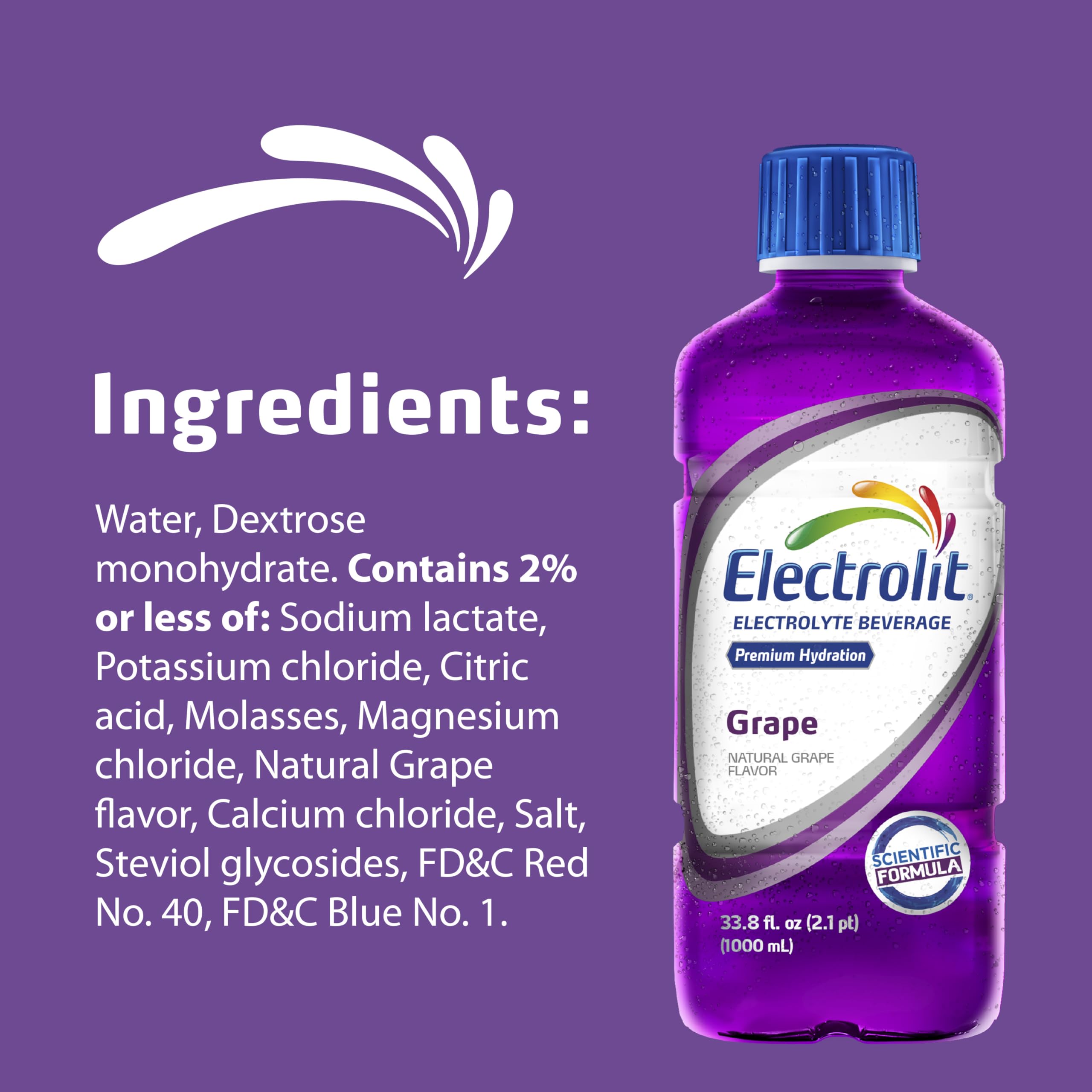 Electrolit Hydration Electrolyte Sports Drink - 6 Pack Grape Flavor | Replenish Electrolytes for Workout, Running & Active Lifestyle | Sugar-Free Hydration Beverage for Athletes & Fitness Enthusiasts