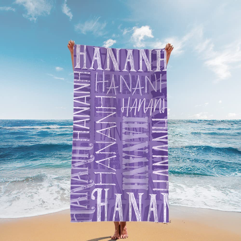 Custom Personalized Beach Towel for Adults - Sand Free, Oversized 30x60 Inch, Lightweight Microfiber - Quick Dry Pool Towel with Name Embroidery (Light Purple) - Perfect for Beach, Pool, Vacation & Outdoor Activities
