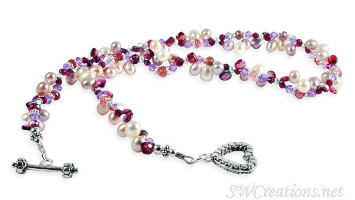 Tourmaline Garnet Gemstone Pearl Twist Necklace – Elegant Handmade Jewelry for Women, Gift for Her, Perfect for Weddings & Special Occasions