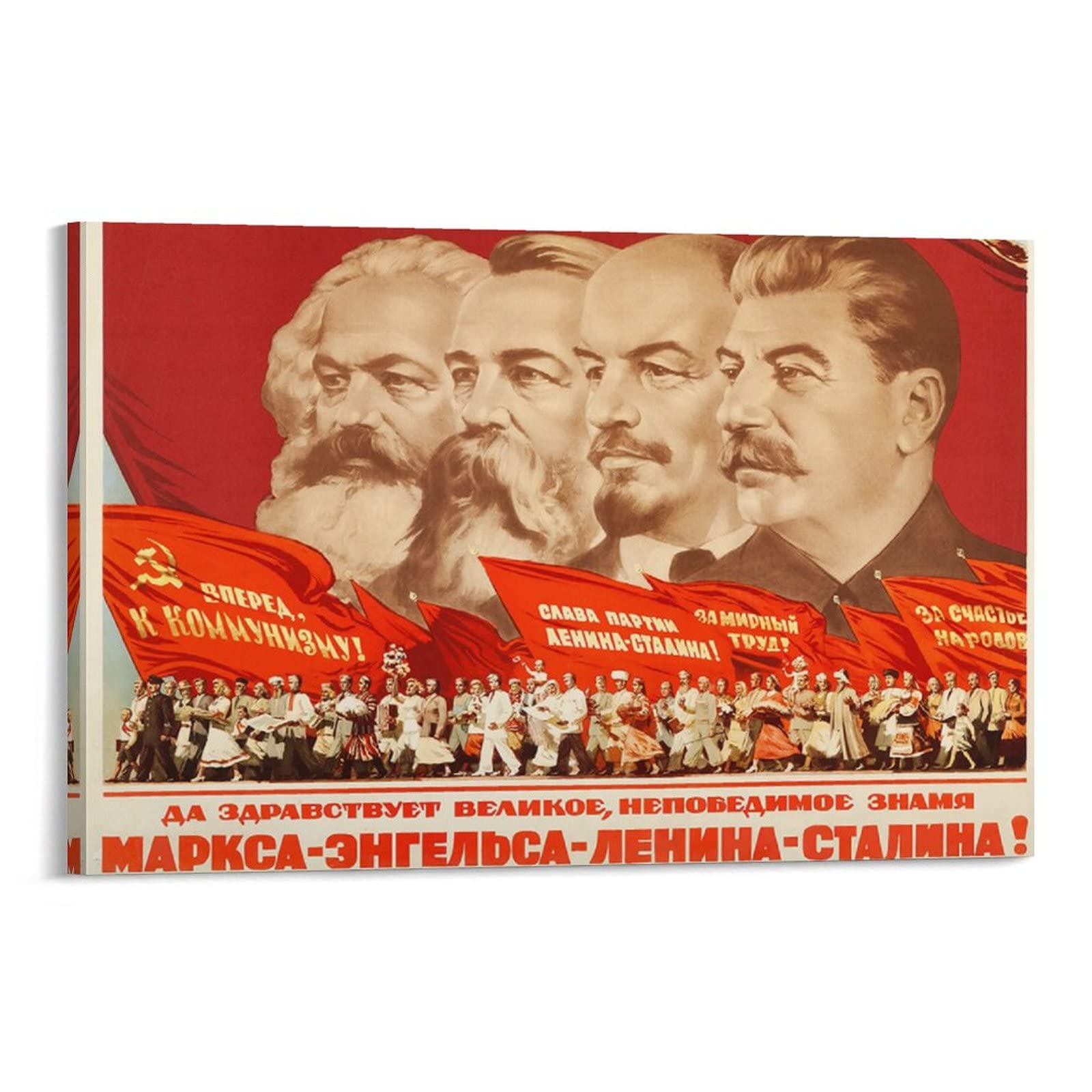 Marx Engels Lenin Stalin Poster - 24x36 Inch (60x90cm) Canvas Print Wall Art - Vintage Political Decor for Living Room, Bedroom & Office - Durable Framed Picture for Home & Office Decoration