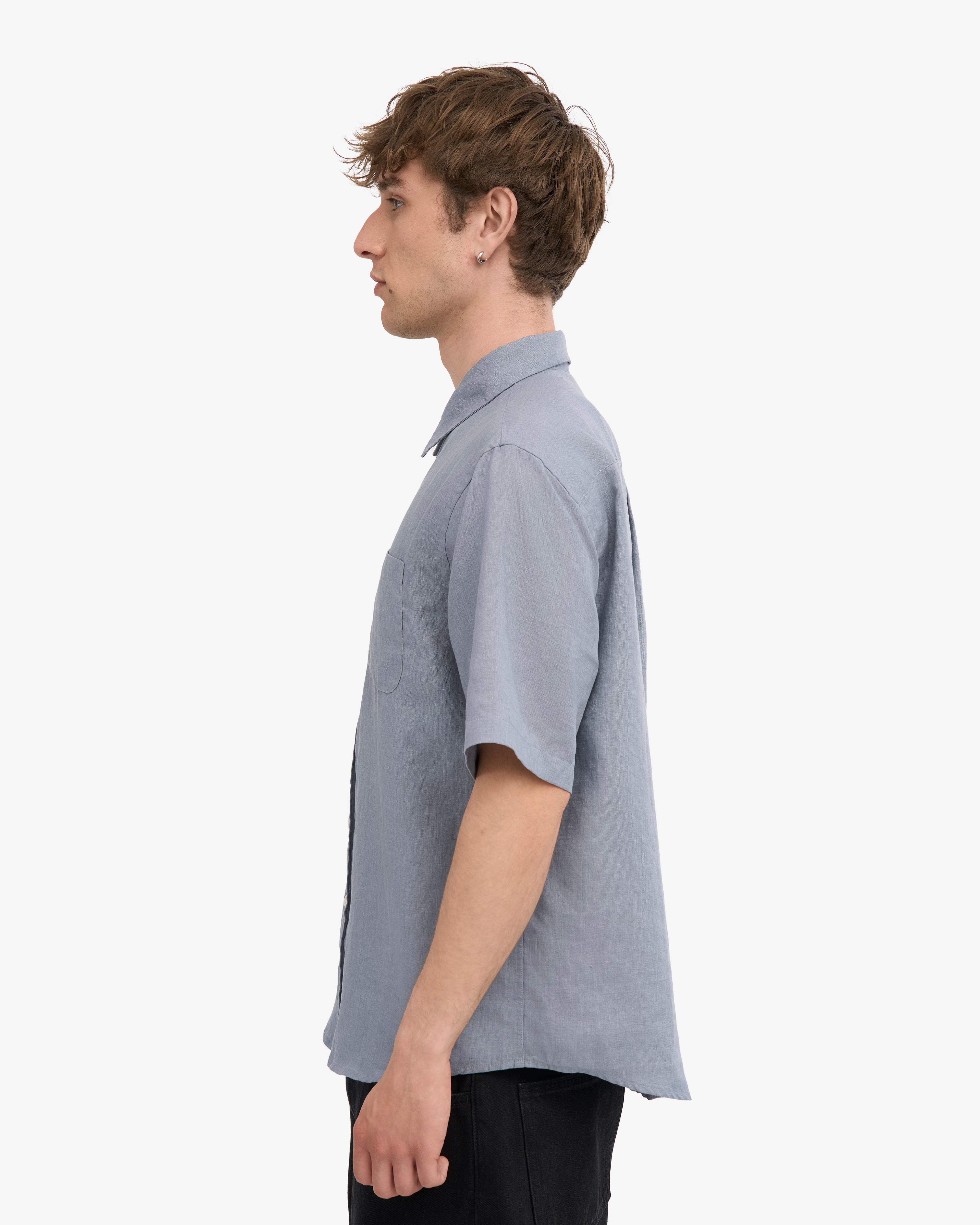 Premium Linen Short Sleeve Shirt for Men - Steel Blue | Breathable Summer Casual Wear for Outdoor & Office