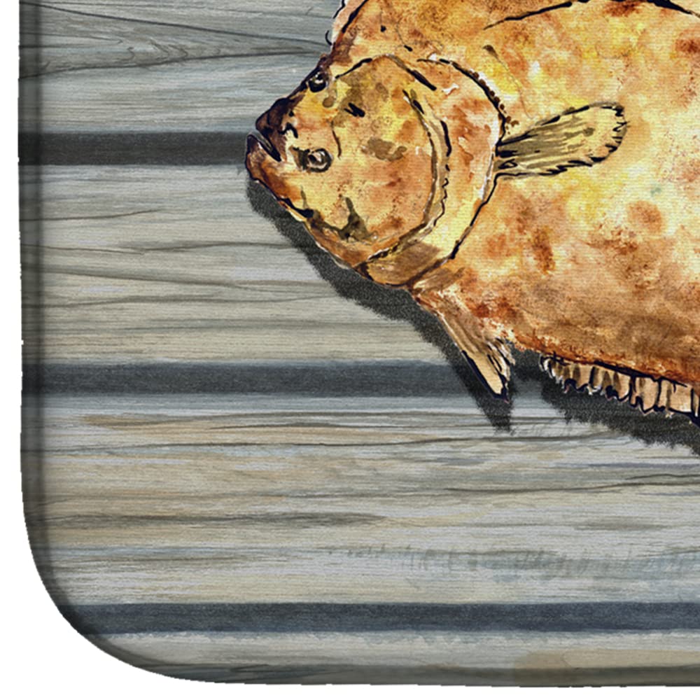 Absorbent Fish Flounder Dish Drying Mat for Kitchen Counter - 14 x 21 Inch Multicolor Non-Slip Dish Drainer Pad | Perfect for Drying Dishes, Utensils & Cookware on Countertops