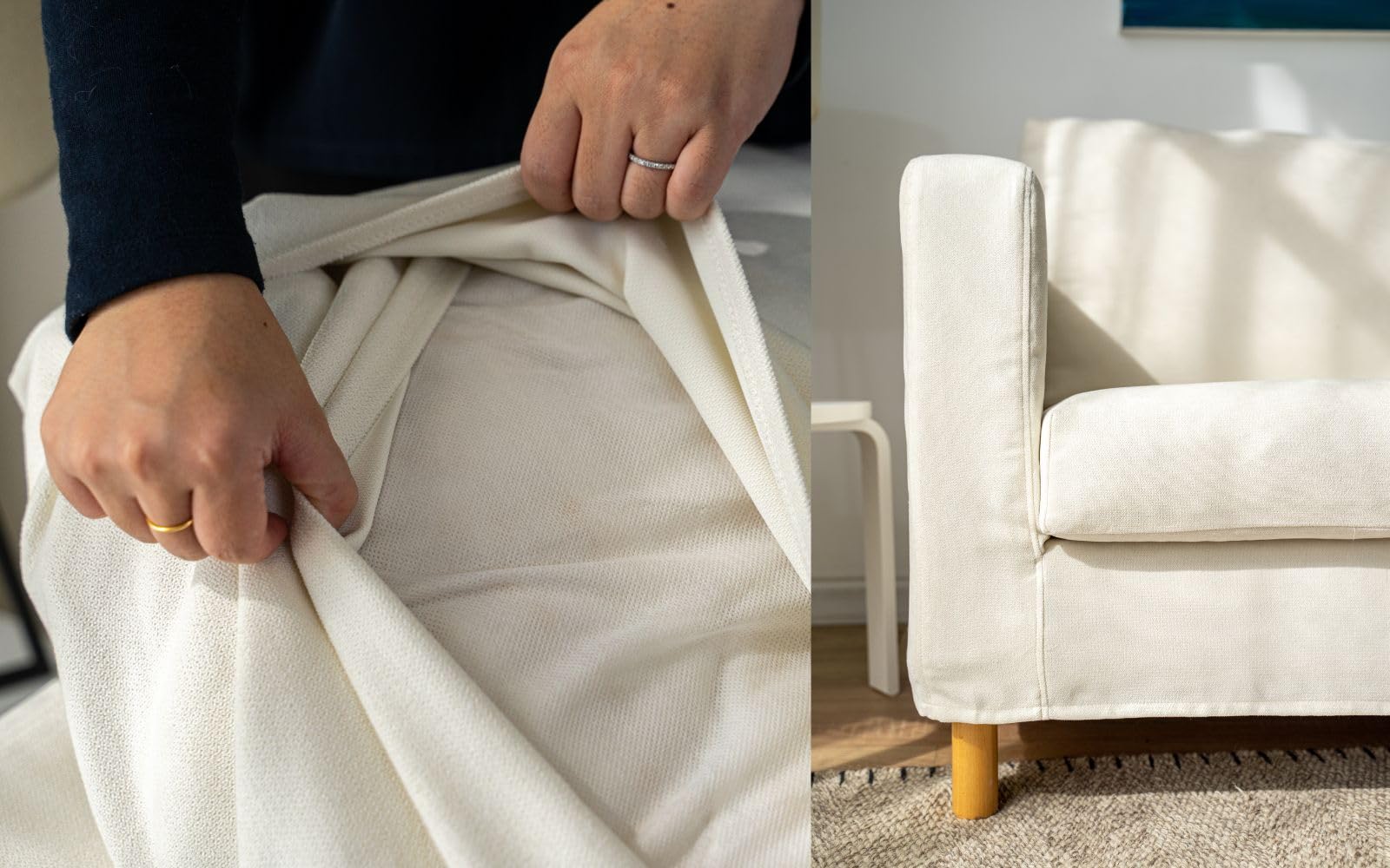 Custom Friheten Sofa Bed Slipcover - Replacement Cover for IKEA Friheten Sleeper Couch (Left Section, Ivory) | Durable Stretch Fabric for Home & Office Use