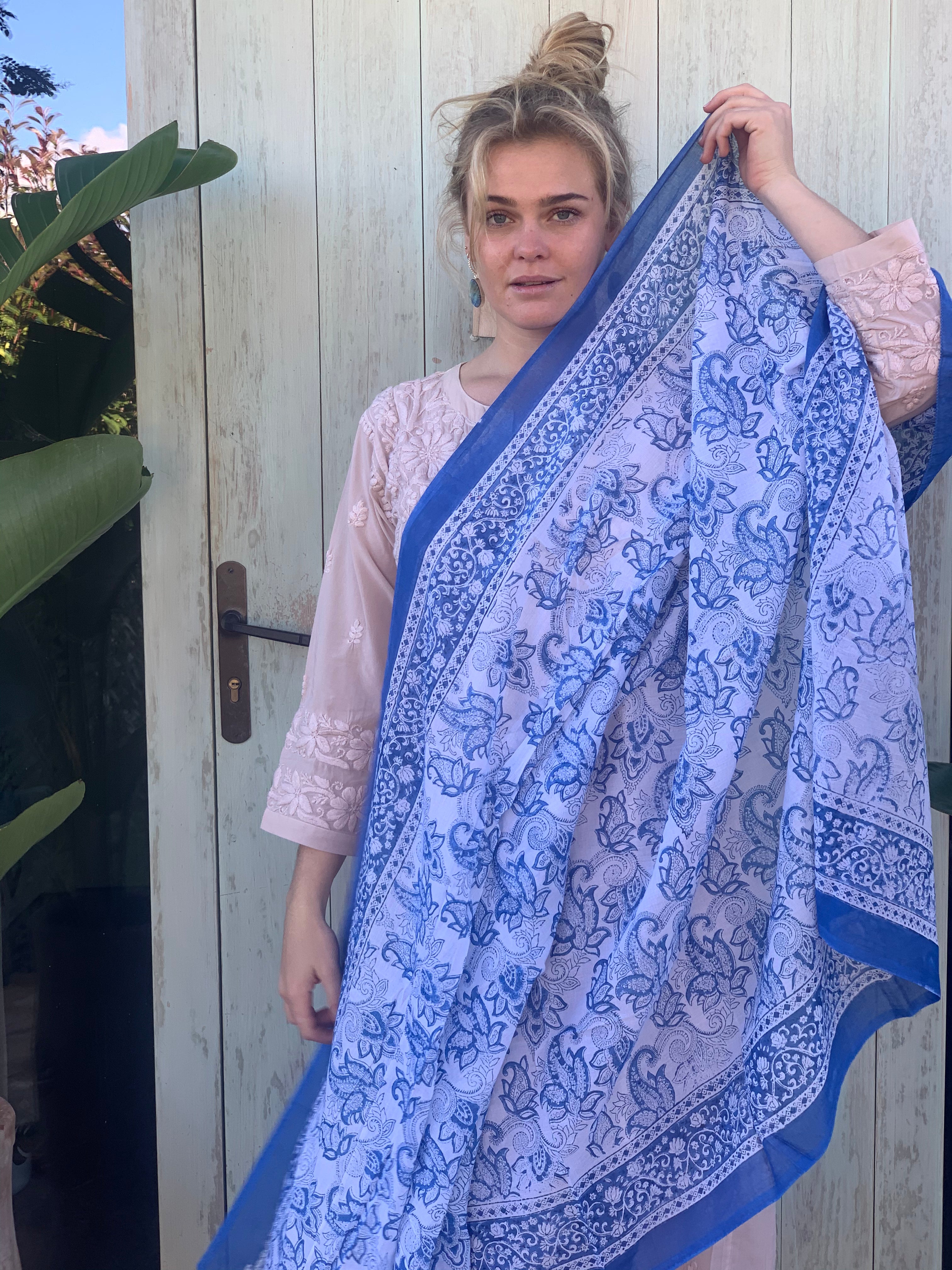 Stylish Block Print Cotton Sarong Pareo Shawl - New Collection for Beach, Pool & Summer Fashion