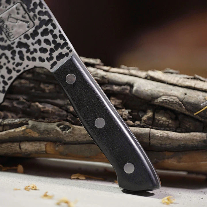 Hand Forged Butcher Knife 6.7 Inch Professional Kitchen Cleaver with Leather Sheath - Perfect for Meat Cutting, BBQ, and Home Cooking