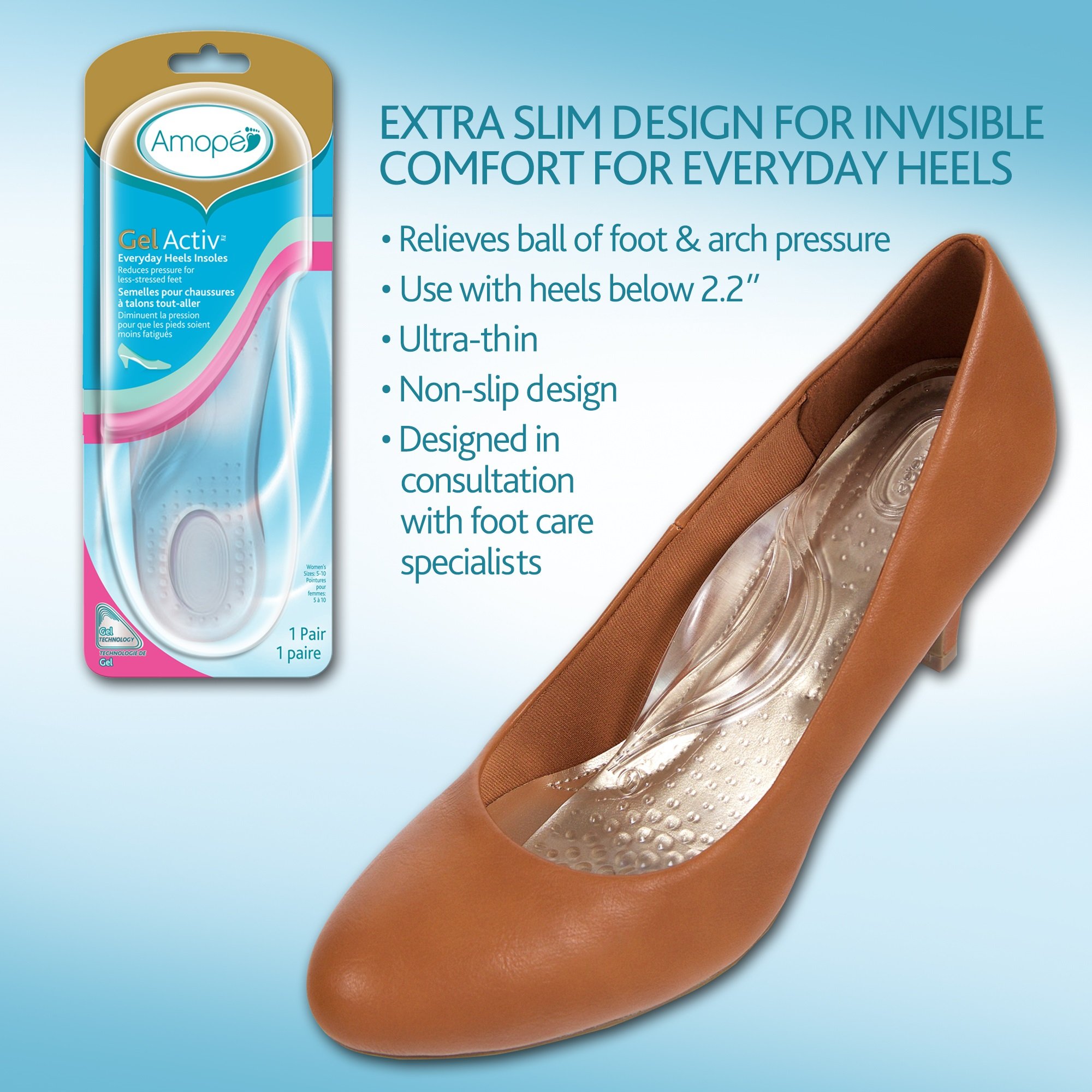 Amope GelActiv Everyday Heels Insoles for Women - Comfort & Support for High Heels (Size 5-10, 1 Pair) | Perfect for Work, Parties & Long Hours Standing