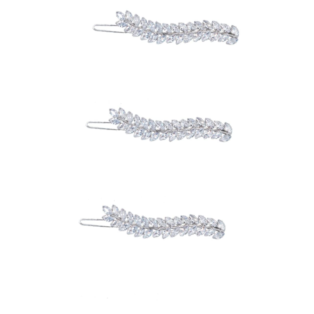 Minkissy 3 Pcs Zirconium Leaf Hair Clip Set for Women - Elegant Inlaid Crystal Hairpins, Tiaras & Barrettes for Girls, Wedding, Prom & Party Hairstyles - Perfect for Bridal, Formal Events & Everyday Glam