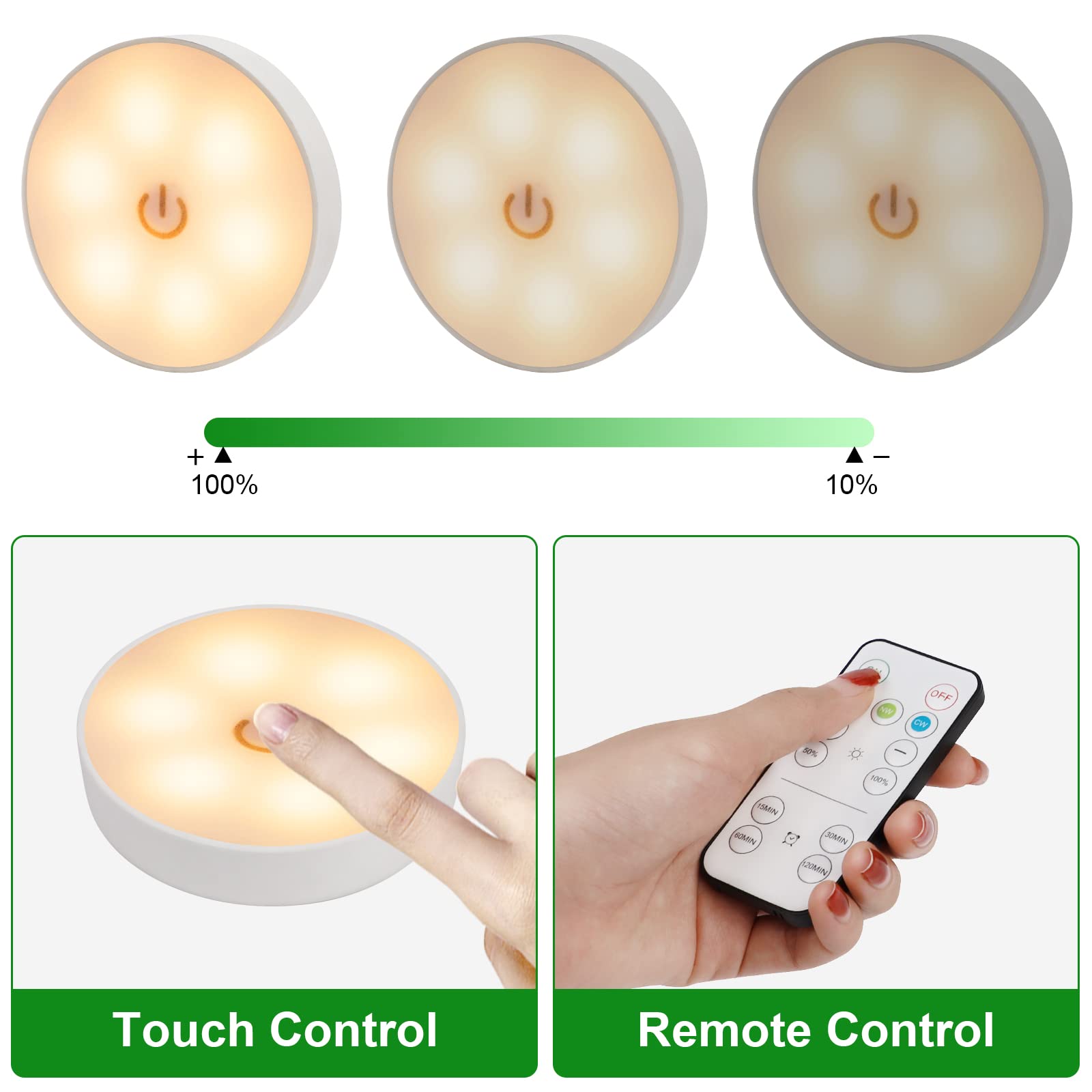 AIBOO Rechargeable LED Puck Lights with Remote - Wireless Dimmable Touch Lights for Closet, Cabinet, Wardrobe (2700-6000K, 2 Pack) - Perfect for Night Lights, Under Cabinet Lighting & Home Decor