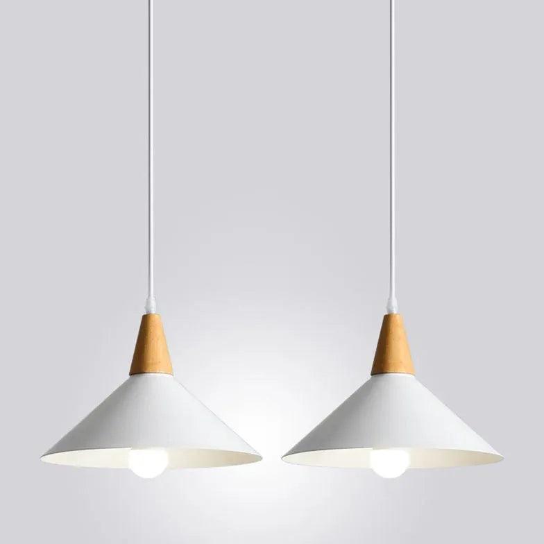 Modern White Pendant Light with Wooden Handle - Stylish Ceiling Lighting for Kitchen, Dining Room and Bedroom Decor