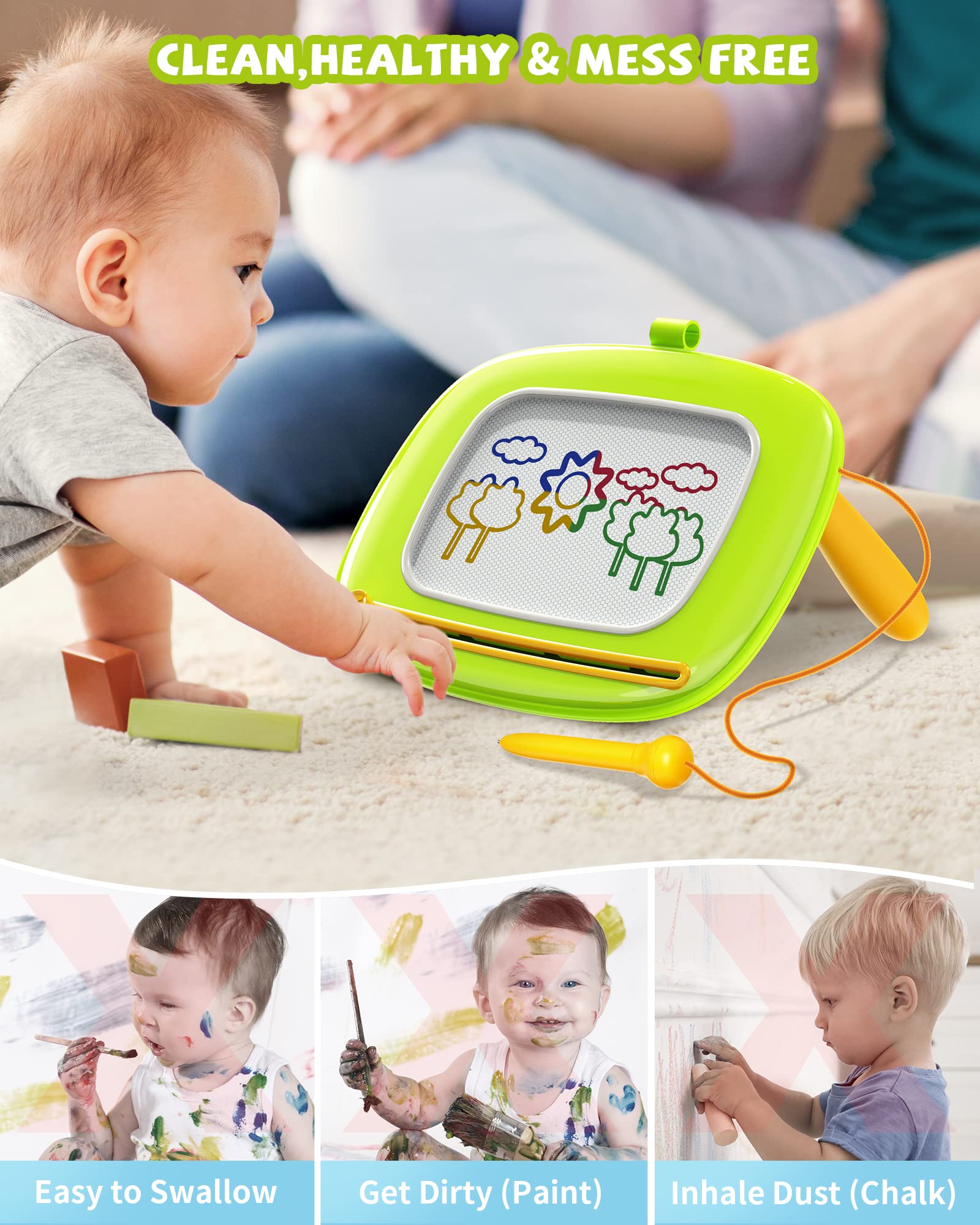 Magnetic Drawing Board for Toddlers 1-3 - Educational Sensory Toy for Birthday & Christmas Gifts - Green