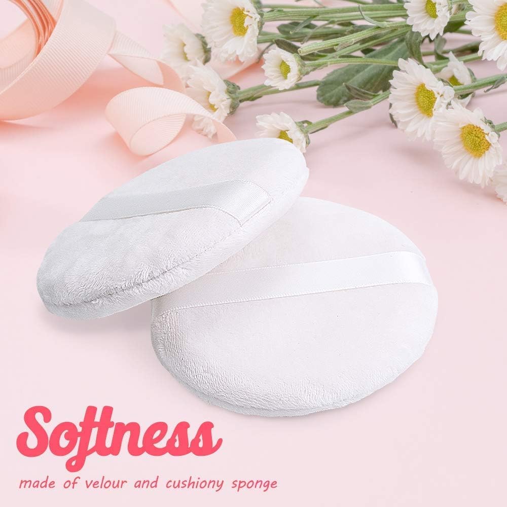 4” Large Ultra Soft Washable Round Powder Puff for Face & Body - Perfect for Loose Powder, Foundation & Setting Makeup - Pack of 3 | Ideal for Daily Makeup Application & Touch-Ups