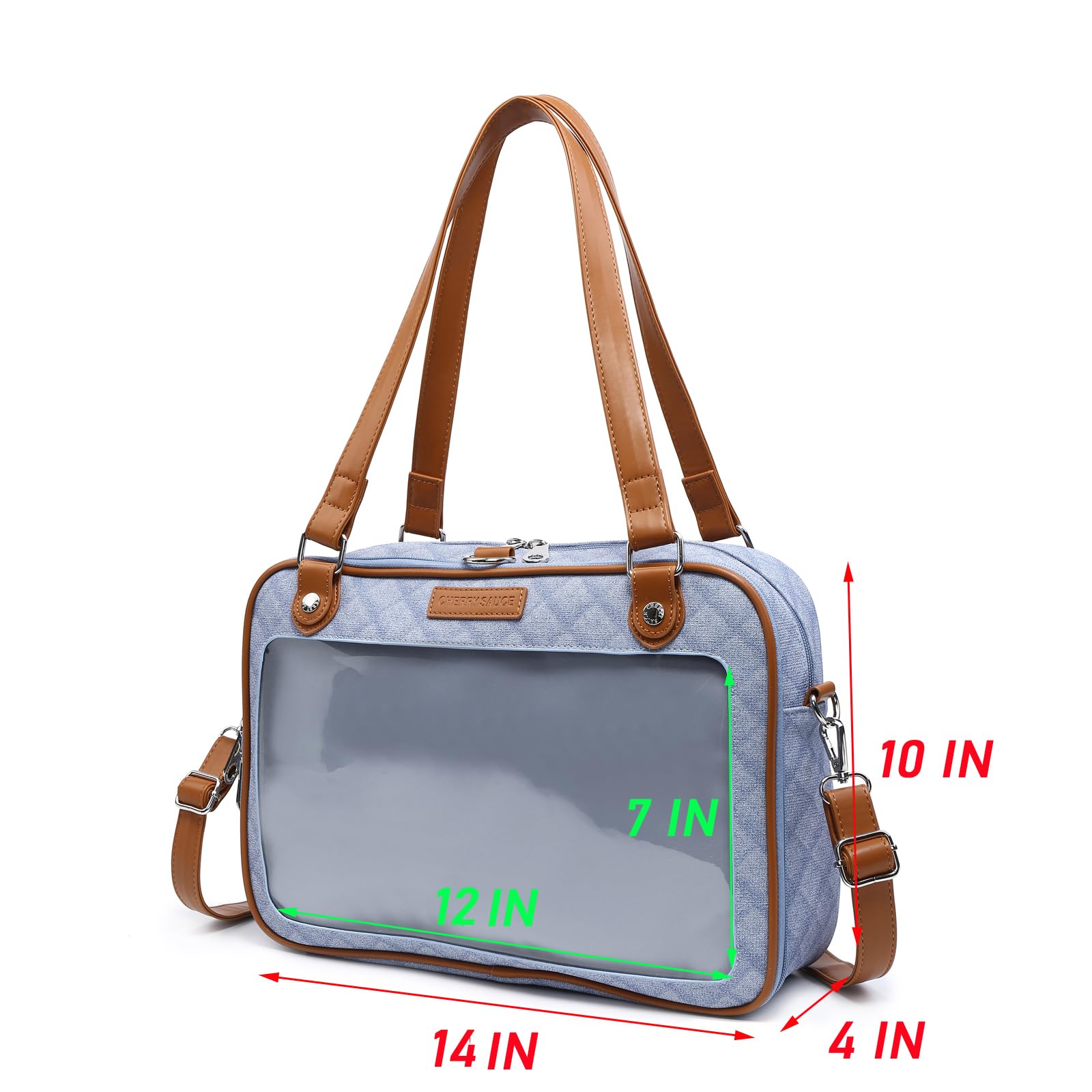 Stylish Imitation Denim PU Ita Backpack - Crossbody Messenger Shoulder Bag with Pins Display | Perfect for Anime Conventions, Cosplay & Everyday Use