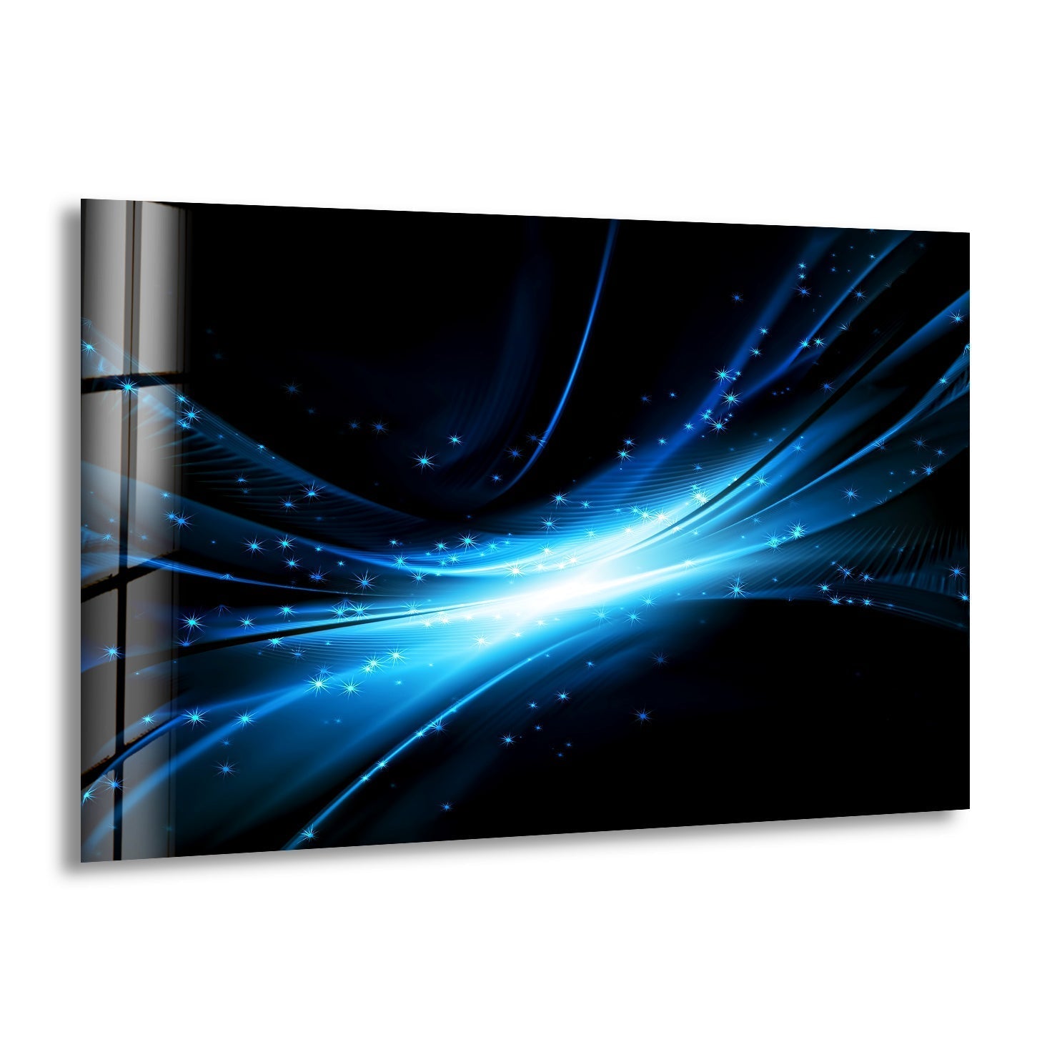 Abstract Futuristic Blue Glass Wall Art - Modern Home Decor for Living Room, Bedroom & Office - Unique Handmade 3D Glass Sculpture for Contemporary Interior Design
