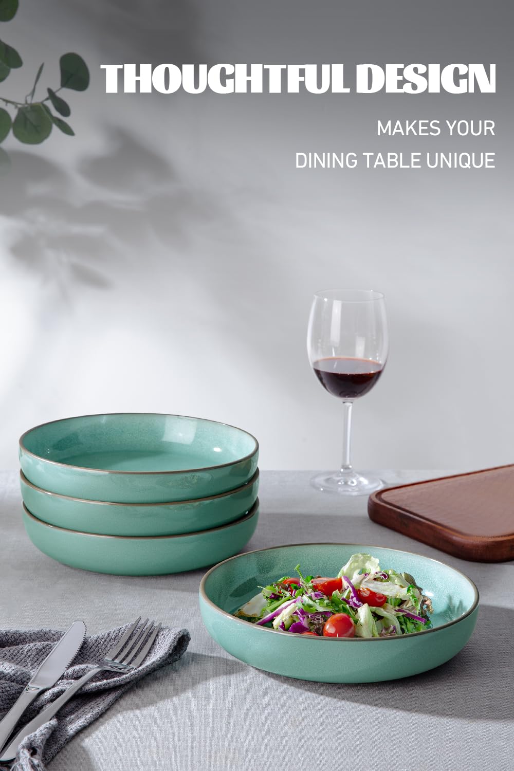 Famiware 4-Piece Nature Pasta Bowl Set - 8.5 Inch Ceramic Salad Bowls for Serving, Kitchen & Dining | Microwave & Dishwasher Safe | Perfect for Pasta, Salad, Soup & Desserts | Verdure Collection