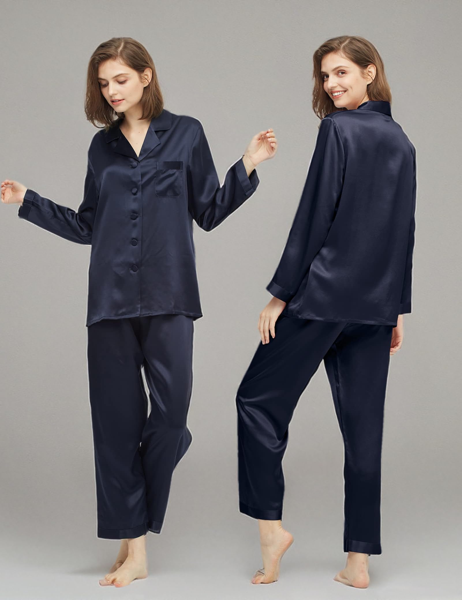 Luxury 100% Mulberry Silk Pajamas for Women - 22 Momme Pure Long Sleeve Nightwear Set | Soft & Breathable Sleepwear for Comfortable Nights, Gifts for Her, Bridal Loungewear