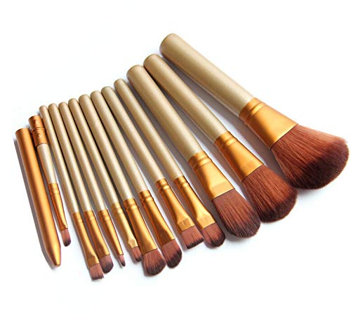 12Pcs Professional Makeup Brush Set - Eyeshadow, Blending, Foundation Brushes with Golden Handles for Flawless Makeup Application | Perfect for Daily Use, Travel & Professional Makeup Artists