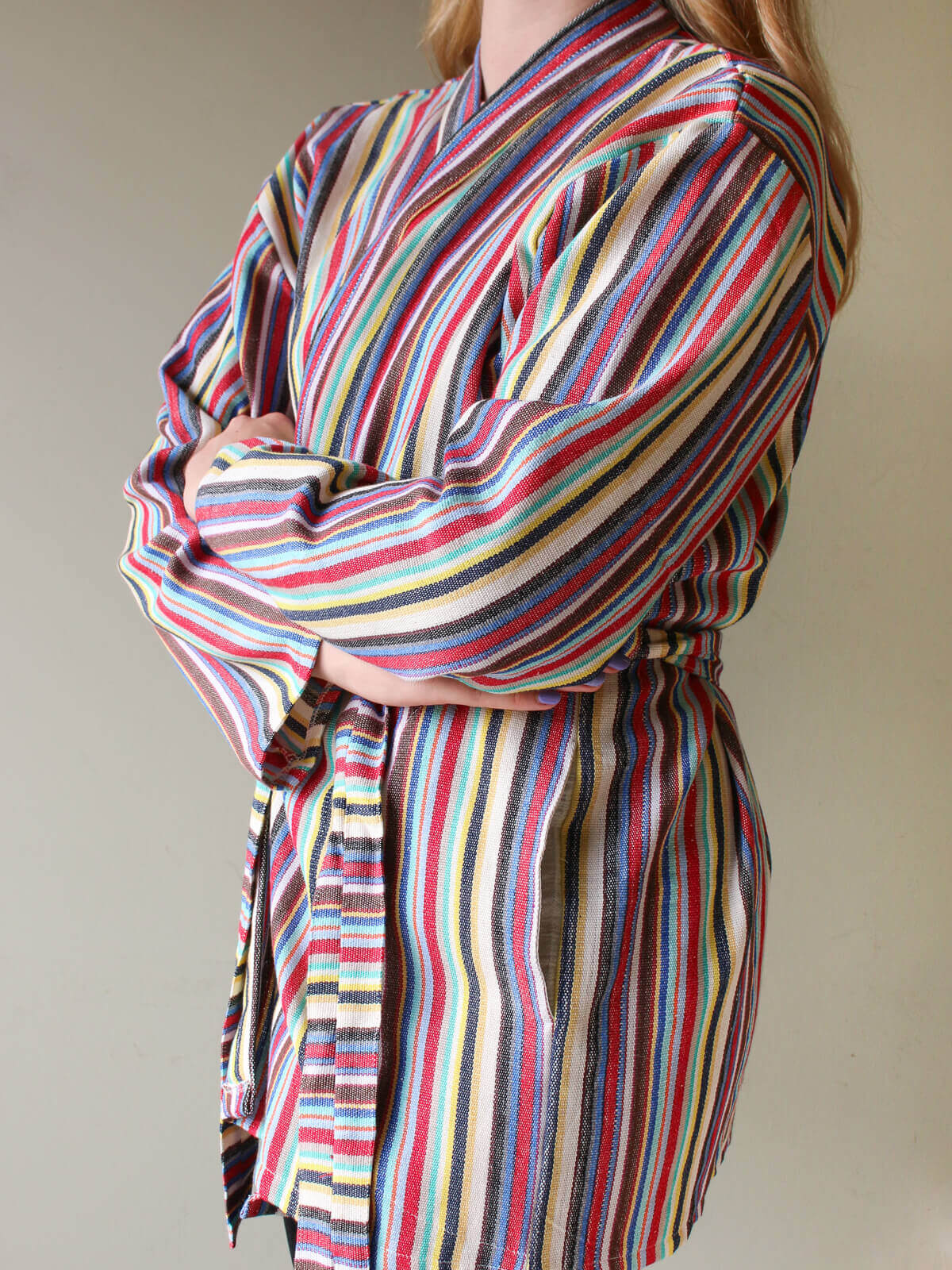 Handwoven Cotton Jacket for Women - Rainbow Striped Lightweight Cardigan | Boho Chic Outerwear for Spring & Fall | Perfect for Casual Outings, Beach Cover-ups and Festival Fashion