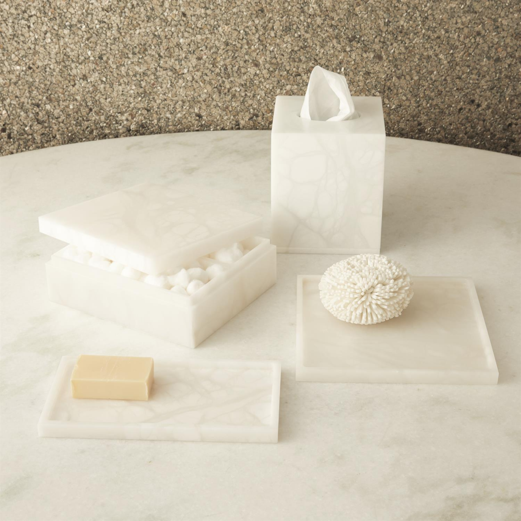 Elegant Alabaster Tissue Box Holder - Decorative & Functional Home Decor for Living Room, Bedroom, or Bathroom