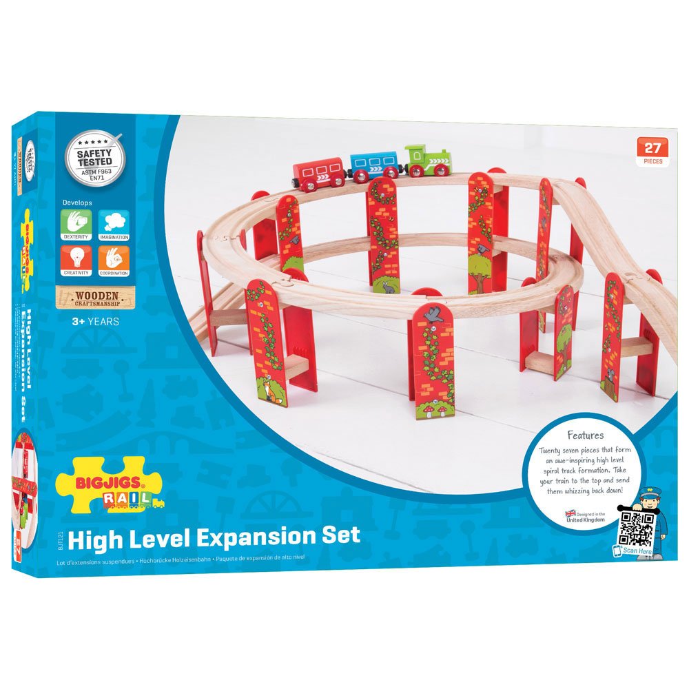 Bigjigs Rail High Level Wooden Train Track Expansion Pack - Compatible with Brio & Thomas - Wooden Train Accessories for Kids Ages 3-5 - Perfect for Building Elevated Railway Scenes & Creative Play