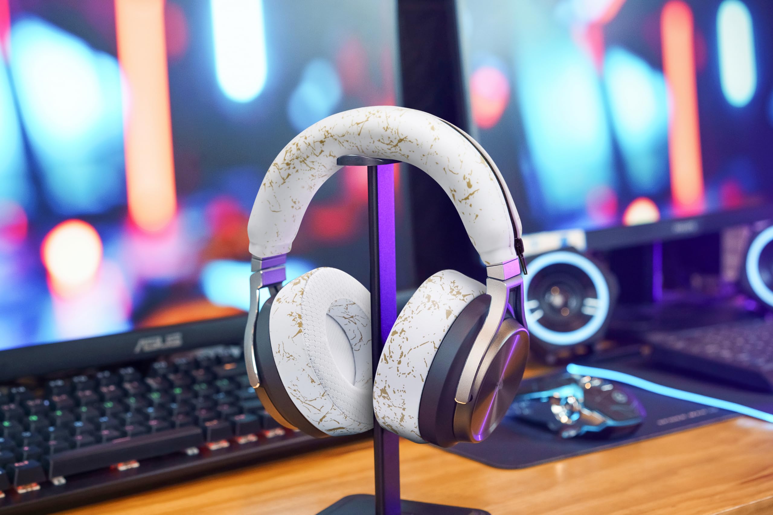 Wicked Cushions WC BandZ Virtuoso V2 Silicone Headband Cover - Compatible with Corsair Virtuoso Wireless, XT & SE Headphones | Machine Washable, Anti-Slip, No Flaking Leather Replacement | Gold Marble Design | Perfect for Gaming, Work & Travel Comfort