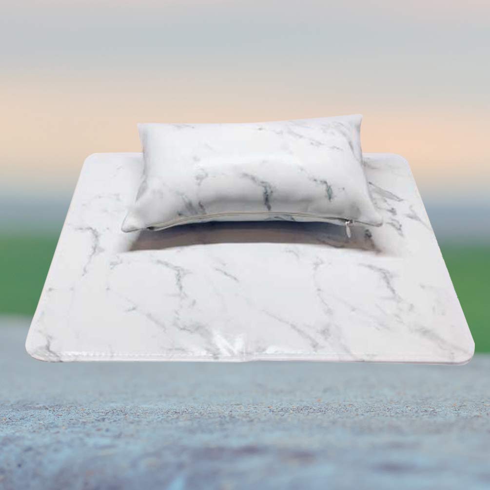 EXCLUZO Nail Hand Rest Cushion - Salon Hand Holder & Arm Support Pillow for Manicure, Pedicure & Nail Art - Comfortable White Marbling Design - Perfect for Nail Salons, Home Spa & Professional Nail Technicians