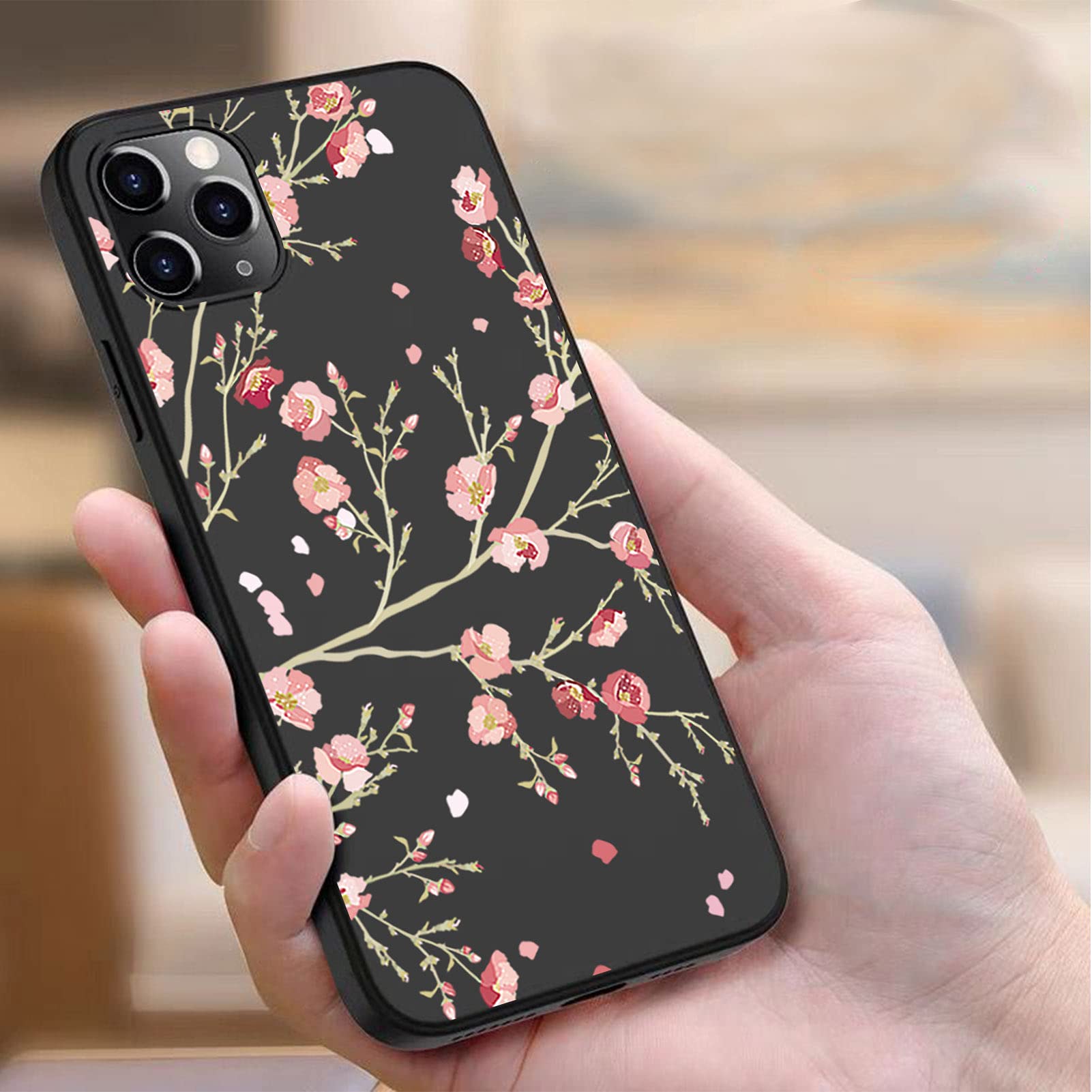 Premium Soft Silicone Case with 9H Tempered Glass Screen Protector for ZTE Blade A72 (6.75 Inch) - Shockproof TPU Bumper Cover & HD Protective Film (Black & Peach Blossom Design) - Perfect for Daily Use, Work, and Outdoor Activities