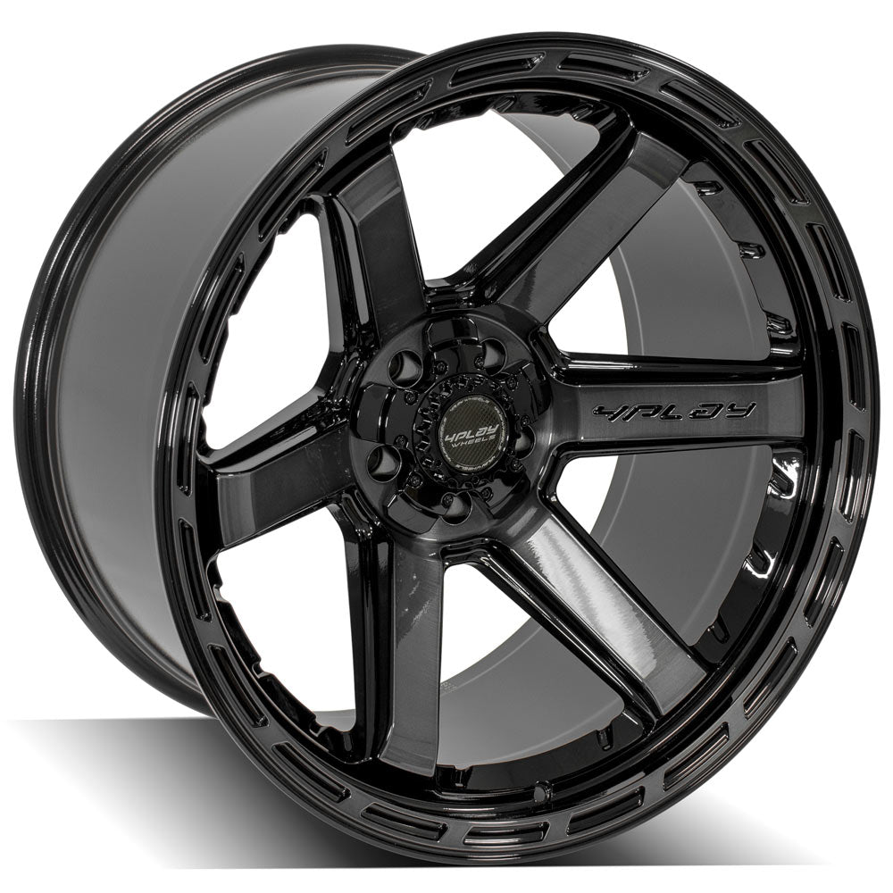 4Play Gen3 4P63 Gloss Black Wheels 22x12.0 - Brushed Face & Tinted Clear - 5x127/5x139.7mm Bolt Pattern - 87.1mm Hub - Perfect for Off-Road Trucks & SUVs