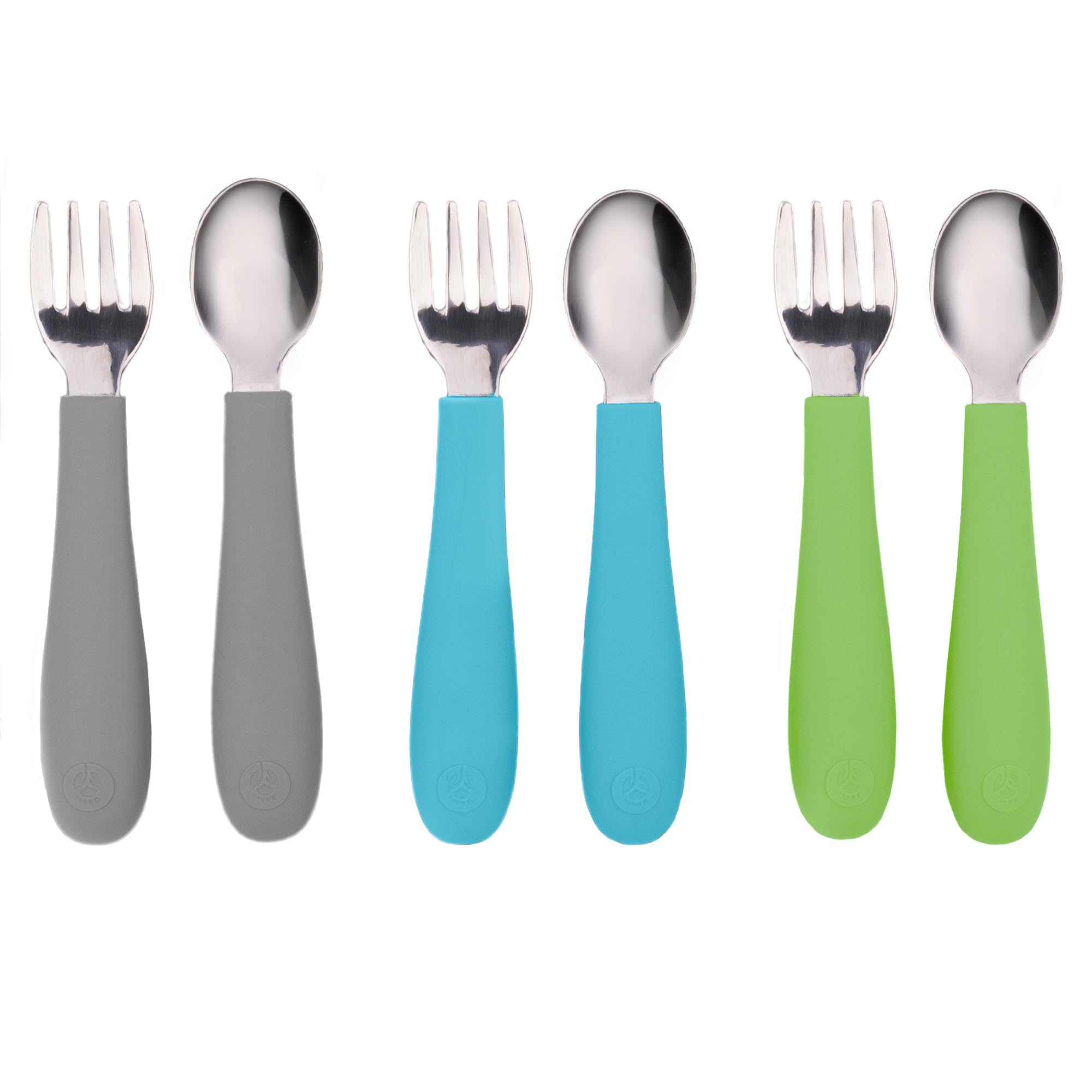 WeeSprout Toddler Utensil Set - 3 Forks & 3 Spoons with 18/8 Stainless Steel Heads & Food Grade Silicone Handles - Thick Easy-Grip Design for Self Feeding - Gentle on Gums & Teeth - Dishwasher Safe - Perfect for Babies Learning to Eat Independently at Home or Daycare