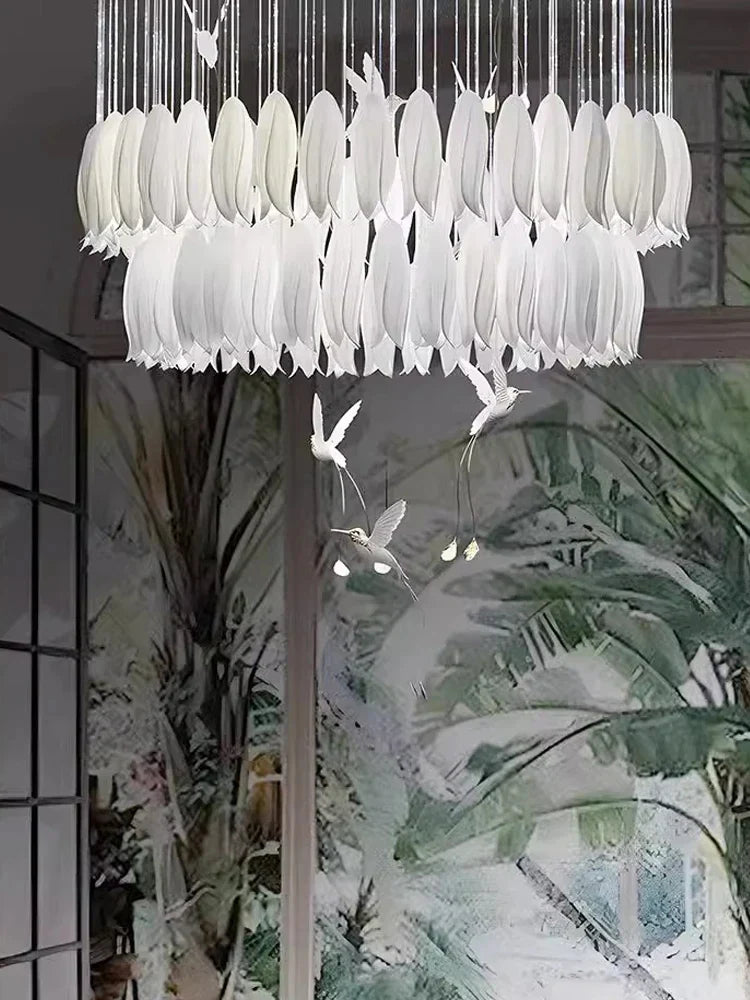 Elegant Tulip Spiral Ceramic Chandelier Lighting - Modern Ceiling Light Fixture for Dining Room, Living Room & Bedroom Decor