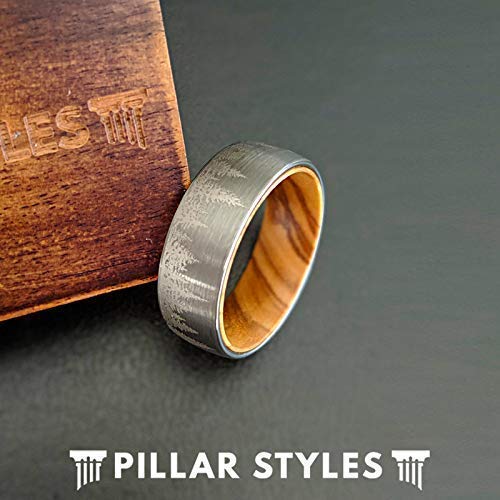 Handcrafted Koa Wood Ring with Forest Etching - 6mm Silver Tungsten & Wood Inlay Wedding Band for Men & Women | Unique Couples Ring Set for Anniversary, Engagement & Everyday Wear