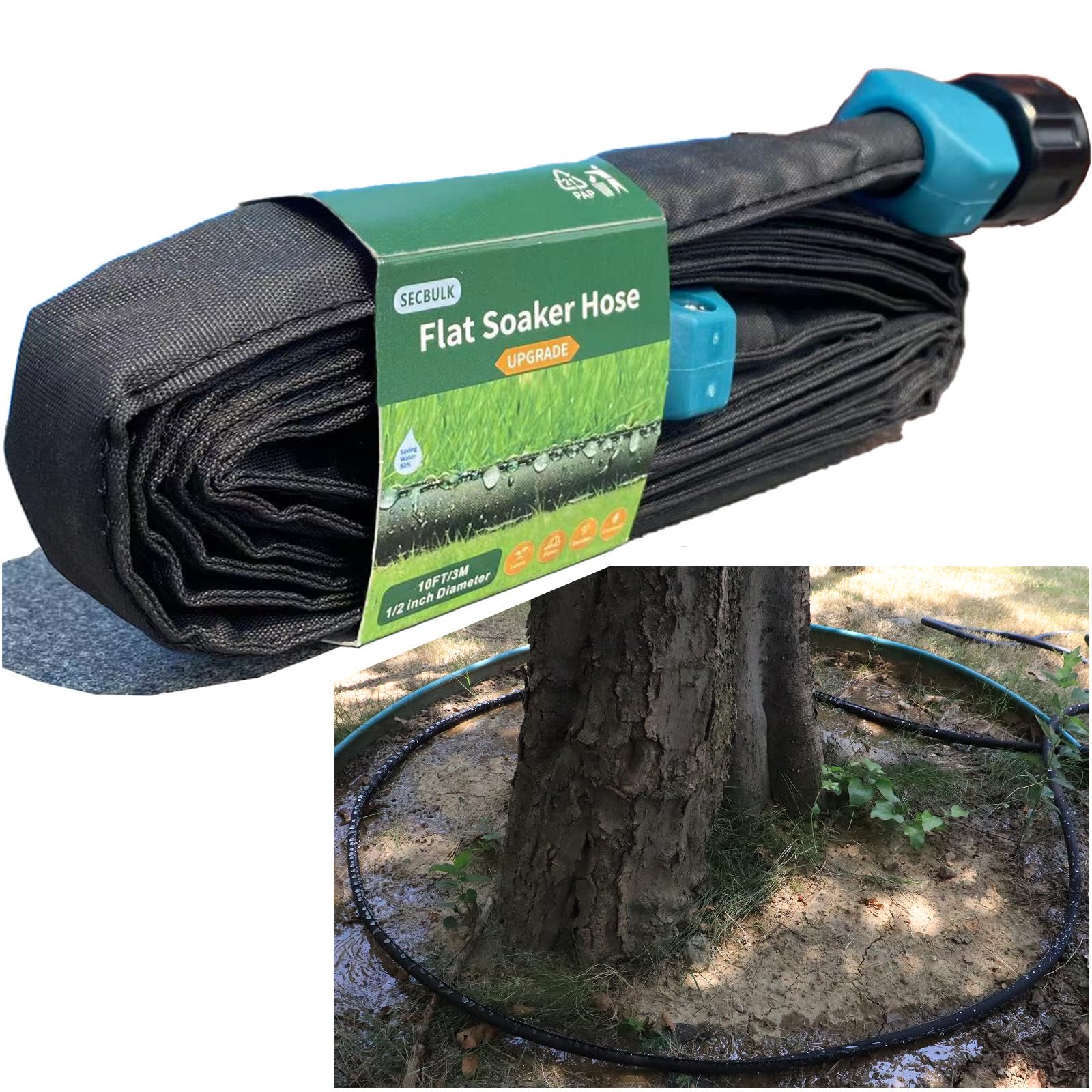 2025 Flat Soaker Hose 10 ft - Linkable Drip Irrigation System for Garden - Water Saving 80% - Dual Layer Leakproof Design with Holes - Perfect for Flower Beds, Vegetable Gardens & Lawn Watering