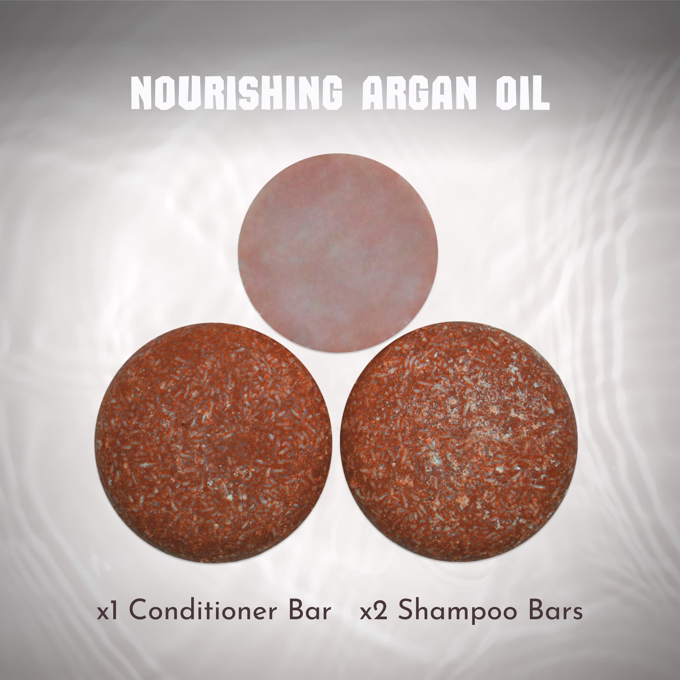 Argan Oil Shampoo & Conditioner Bar Set - 2x Shampoo Bars + 1x Conditioner Bar | 100% Vegan, Plastic-Free, Handmade in USA | For Eco-Friendly Hair Care & Travel