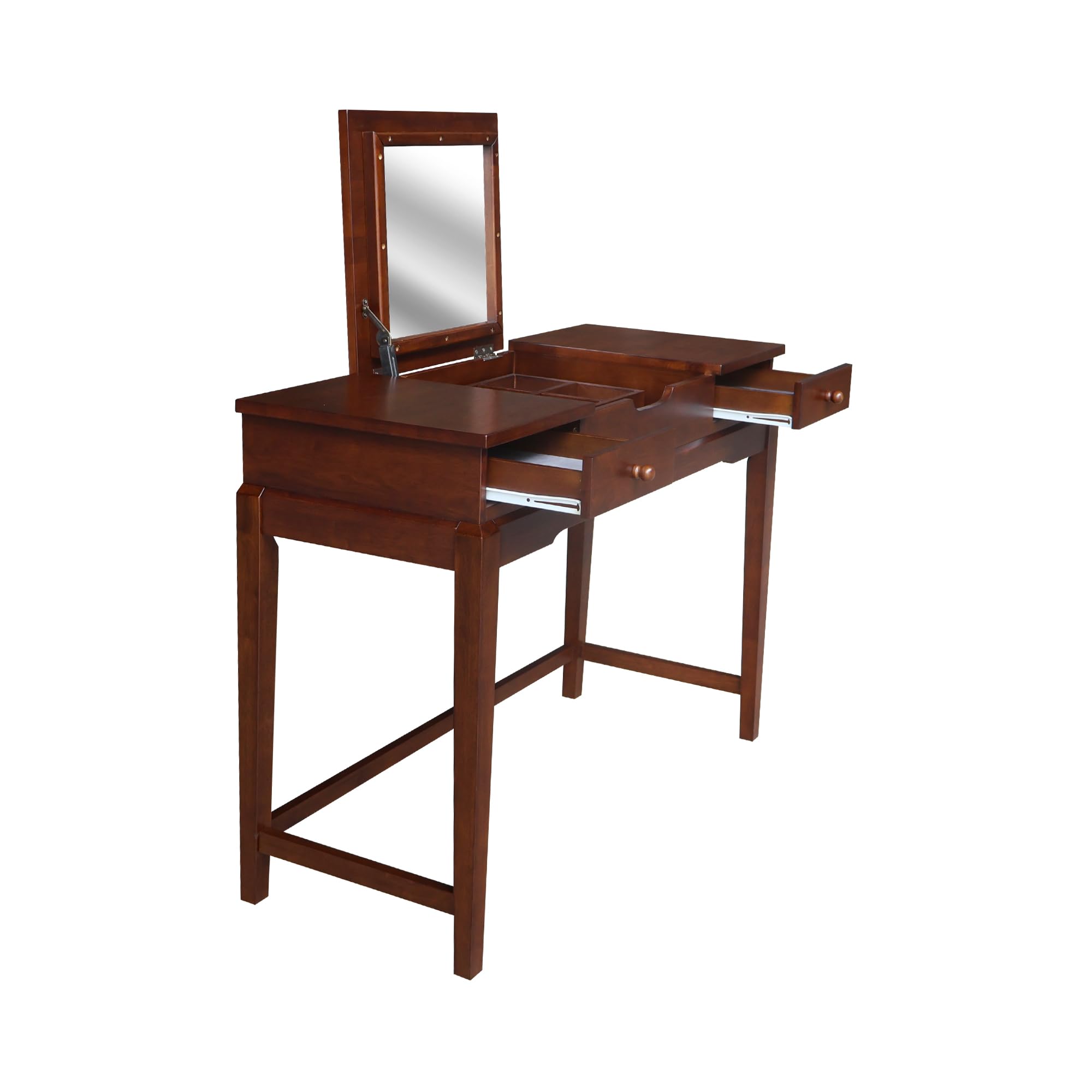 International Concepts Vanity Table with Mirror, Espresso Finish - Elegant Dressing Table for Makeup & Jewelry Organization - Perfect for Bedroom, Bathroom, or Dressing Room Decor
