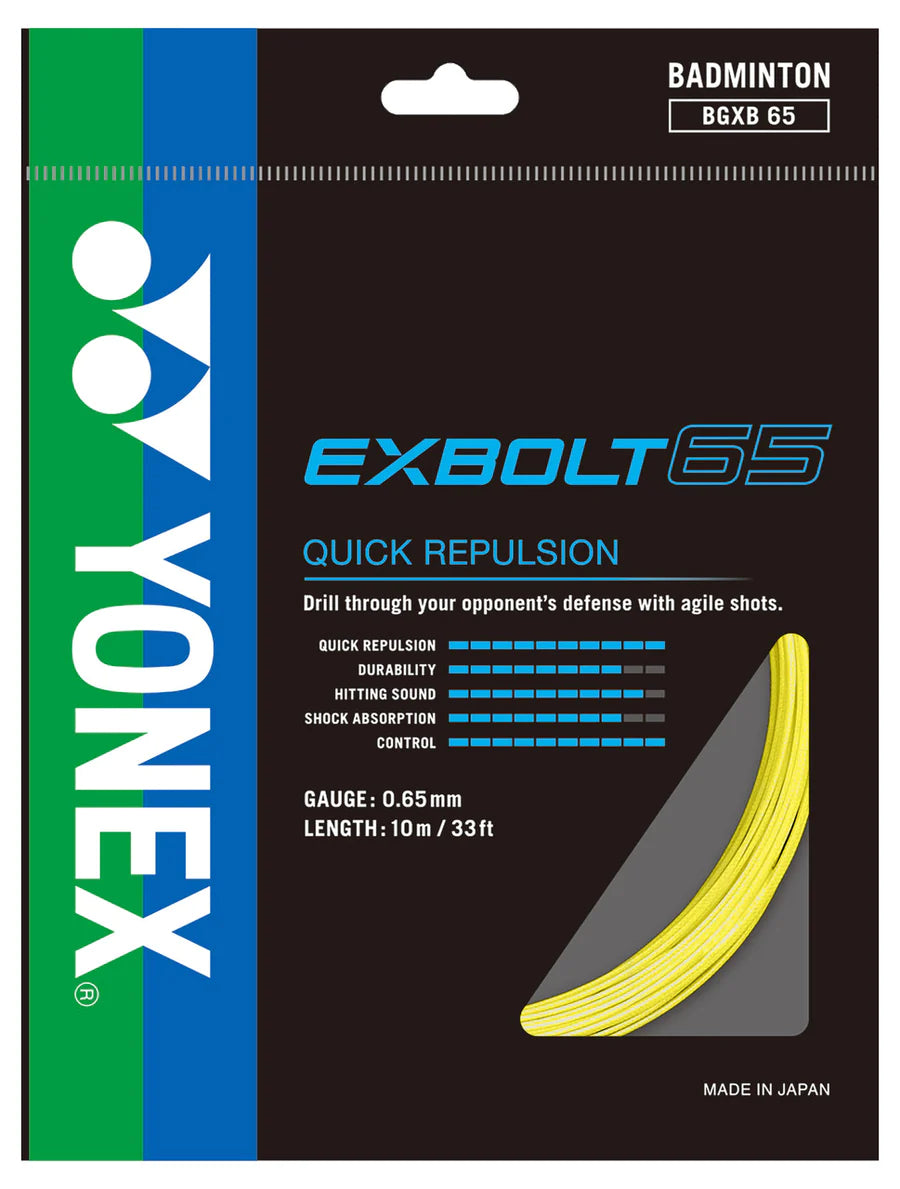 Yonex Exbolt 65 Badminton String - 10m High Performance Racket String for Professional Players | Perfect for Tournament Play & Training Sessions