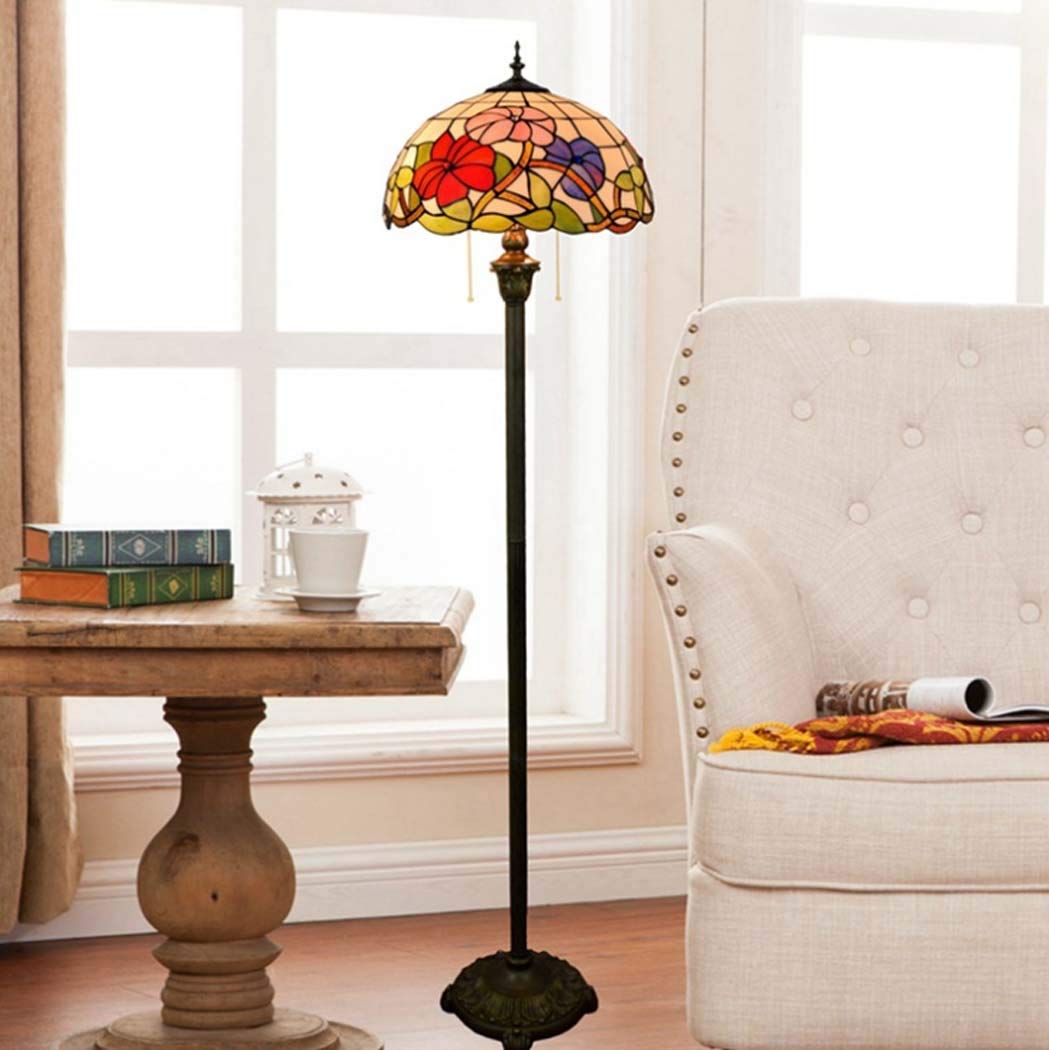 Tiffany Style Stained Glass Floor Lamp - Handmade Pastoral 16-Inch Tall Uplighter with Foot Switch, E27×2 Socket, 40W, 220V - Perfect for Living Room, Bedroom & Home Decor | Elegant Lighting for Reading Nook, Lounge Area & Cozy Corners