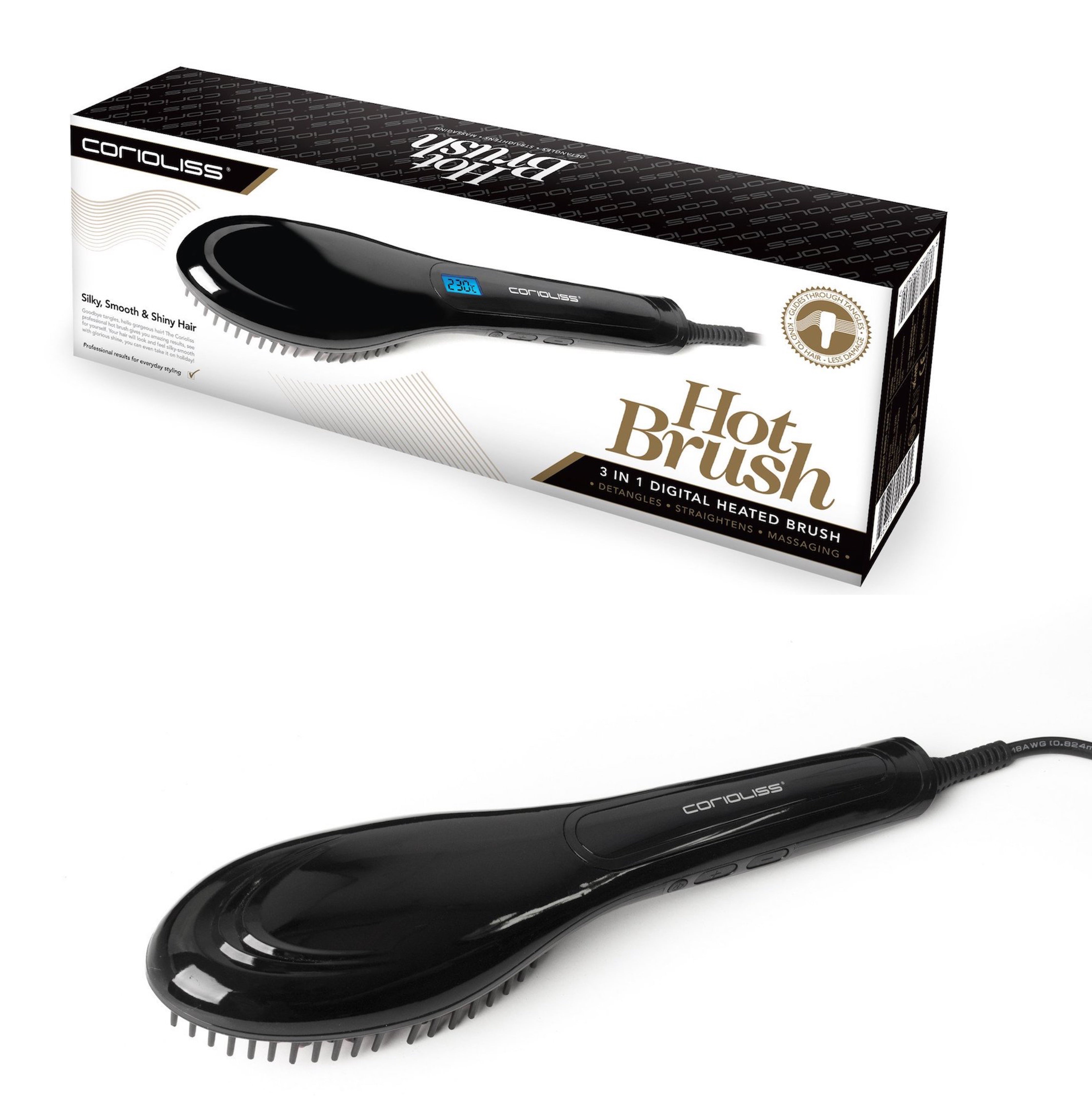 Corioliss 3-in-1 Hot Hair Straightening Brush - Detangling & Styling Tool for Smooth, Shiny Hair | Perfect for Home Use, Travel & Salon-Quality Styling