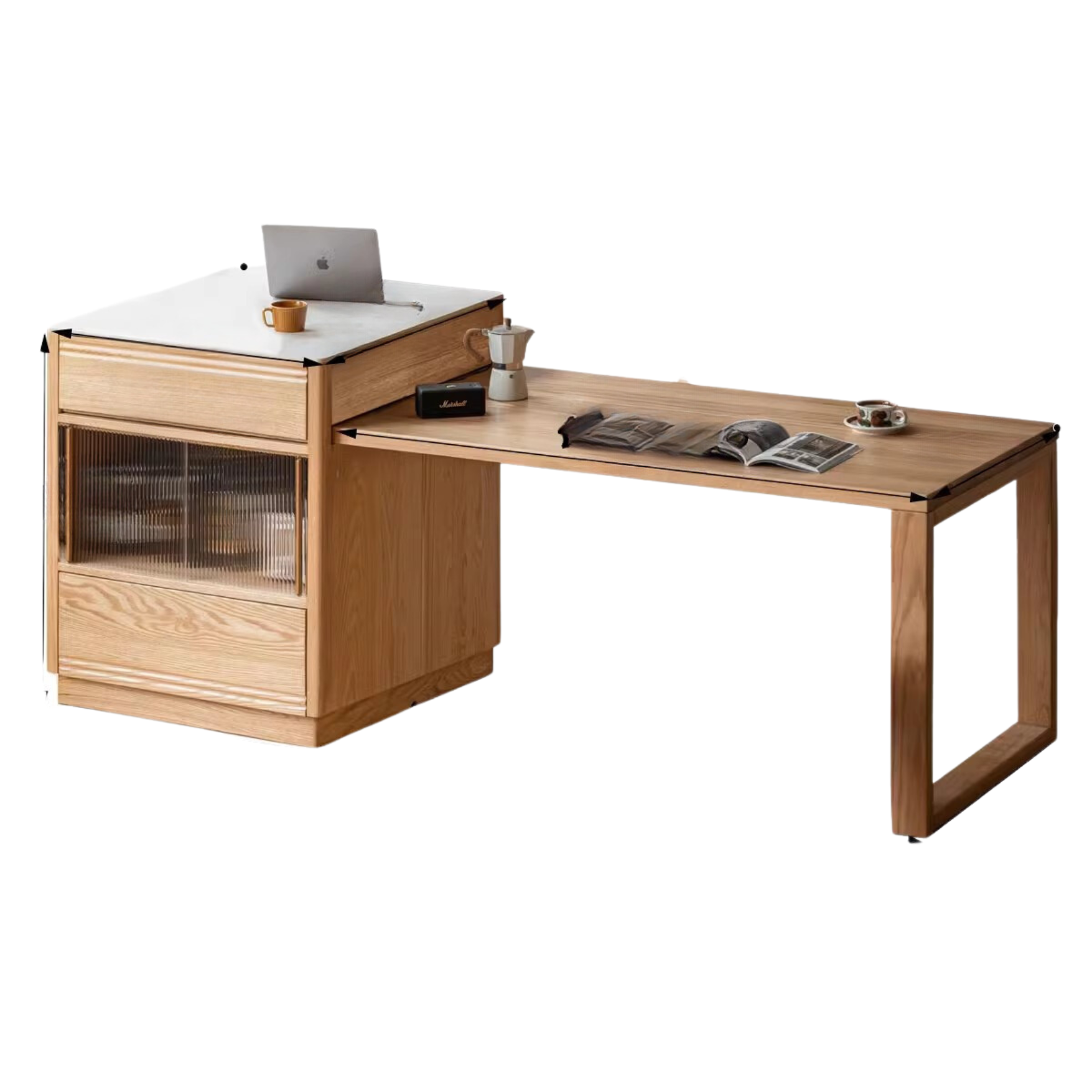 Solid Oak Wood Kitchen Island with Extendable Table and Retractable Cutting Board - Perfect for Small Kitchens, Dining, and Food Prep