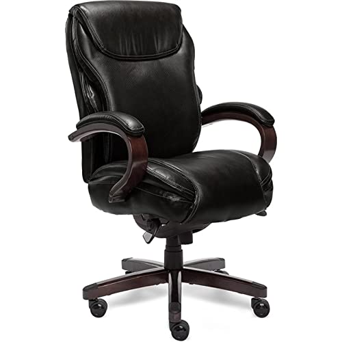 Scranton & Co Faux Leather Modern Swivel Executive Office Chair - Height Adjustable Ergonomic Rolling Desk Chair with Upholstered Seat for Home Office, Conference Room & Study - Black (Perfect for Long Work Hours & Video Meetings)