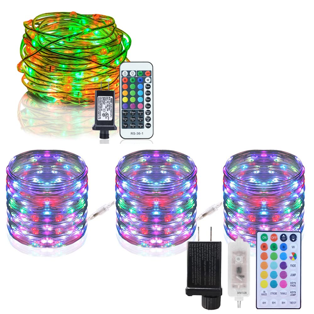 HAHOME 120Ft 360LEDs Outdoor/Indoor Extendable Rope Lights + 49Ft 150LEDs RGB Color Changing Fairy String Lights - Perfect for Christmas, Party, Wedding & Home Decoration