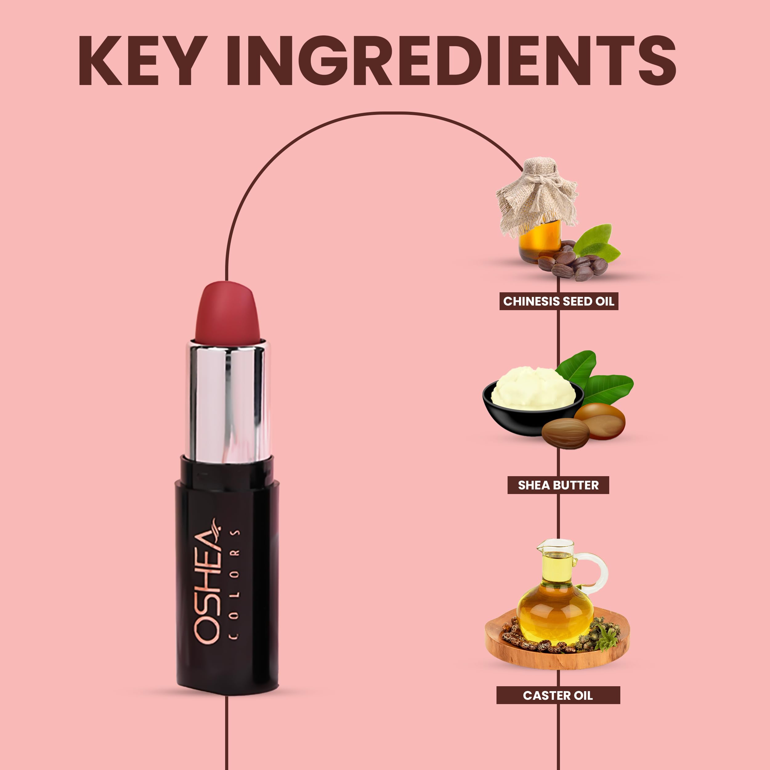 Oshea Colors Creamy Matte Lipstick - Long Lasting, Non-Drying Formula with Castor Oil & Shea Butter | Paraben Free | Perfect for Everyday Wear & Special Occasions (Lady Gaga 09, 4.2g)