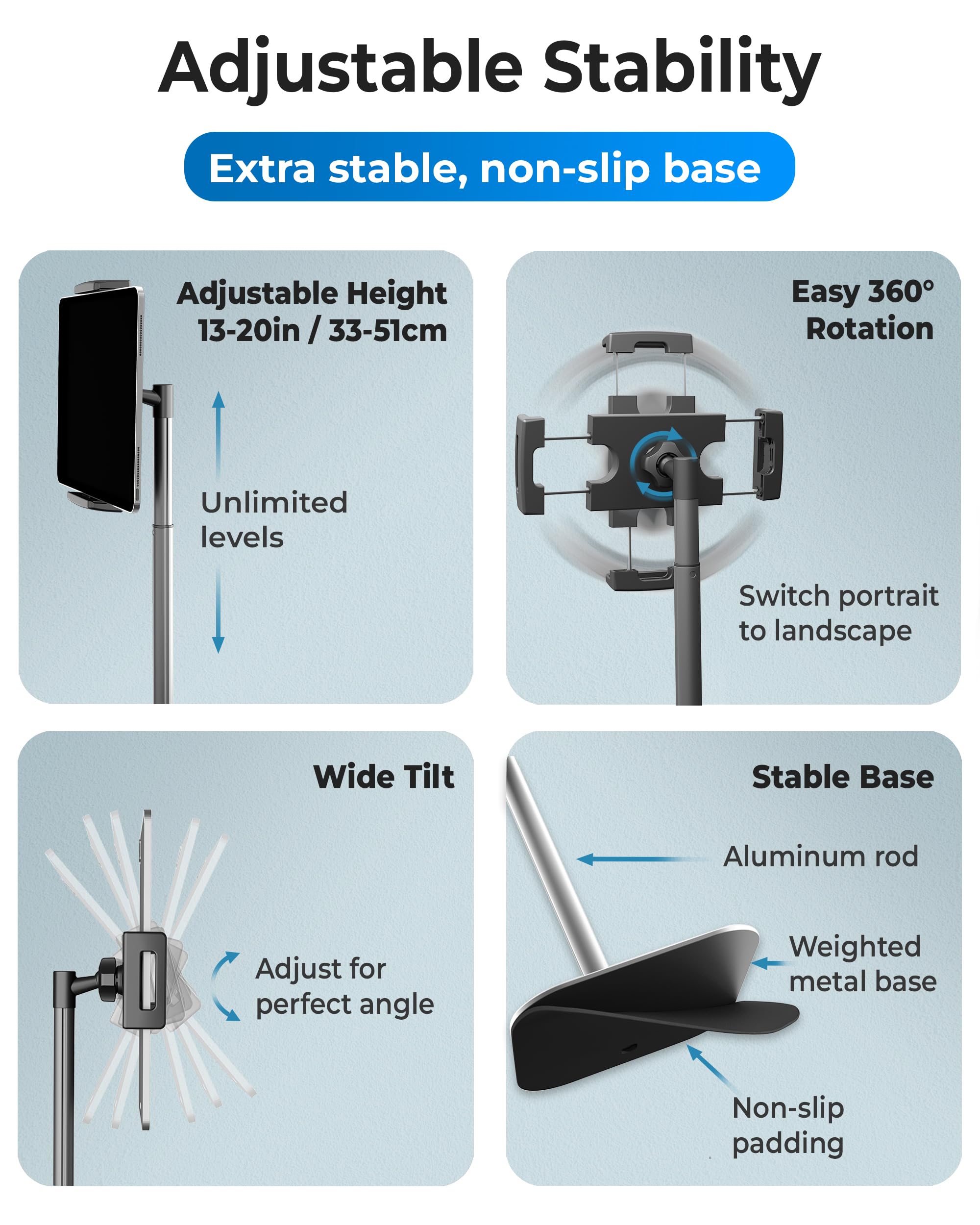 Cooper TabStand - Adjustable Height iPad Stand for Desk, Aluminum Alloy Tablet Holder & 16
