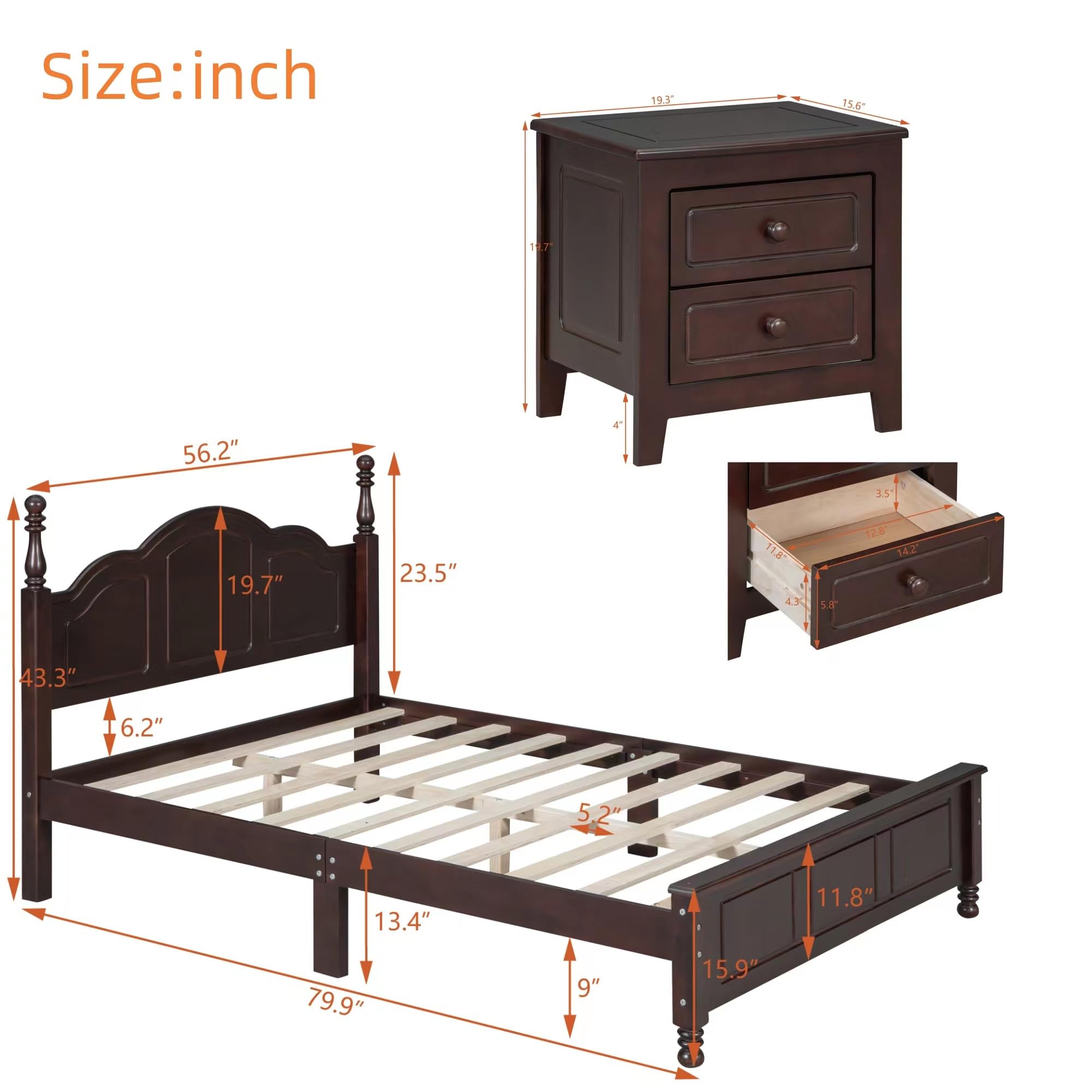 Harper & Bright Designs 3-Piece Full Size Wooden Bedroom Set with Platform Bed Frame & 2 Nightstands - Dark Walnut - Perfect for Kids, Teens & Adults Bedrooms, Guest Rooms & Dorm Decor