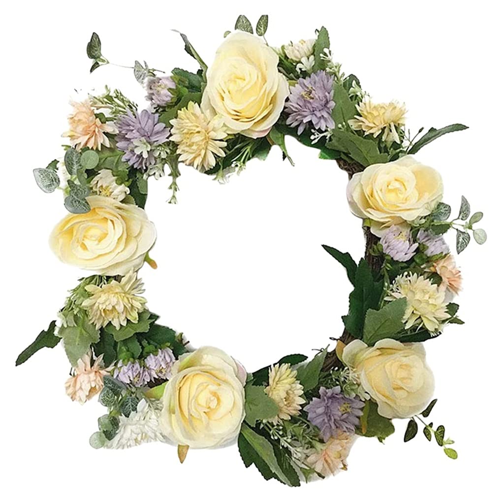 Artificial Rose Flower Chrysanthemum Wreath - Spring Floral Wreath for Front Door, Wedding Decor, Party, Window & Wall Decoration - Farmhouse Home Decor (Color: A) | Perfect for Seasonal Decor, Housewarming Gifts & Rustic Wedding Centerpieces